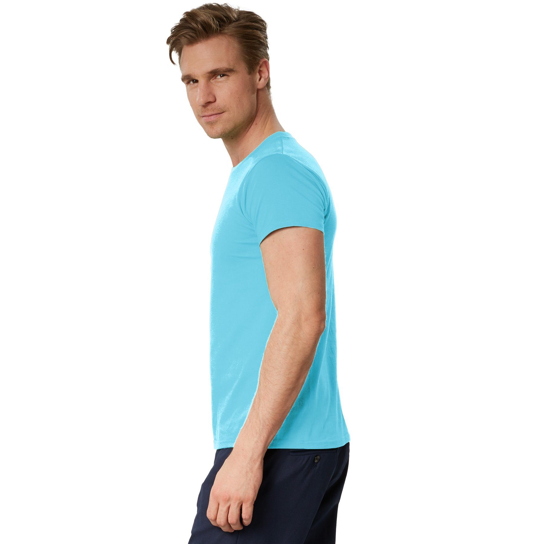 dressforfun T-Shirt Kurzarmtop, Für viele Outfits & Auftritte, Rundhals mit (Freizeitoberteil, Konfektionsgröße L in hellblau) Einfarbiges T-Shirt für Männer, Fester Stoff, hoher Tragekomfort