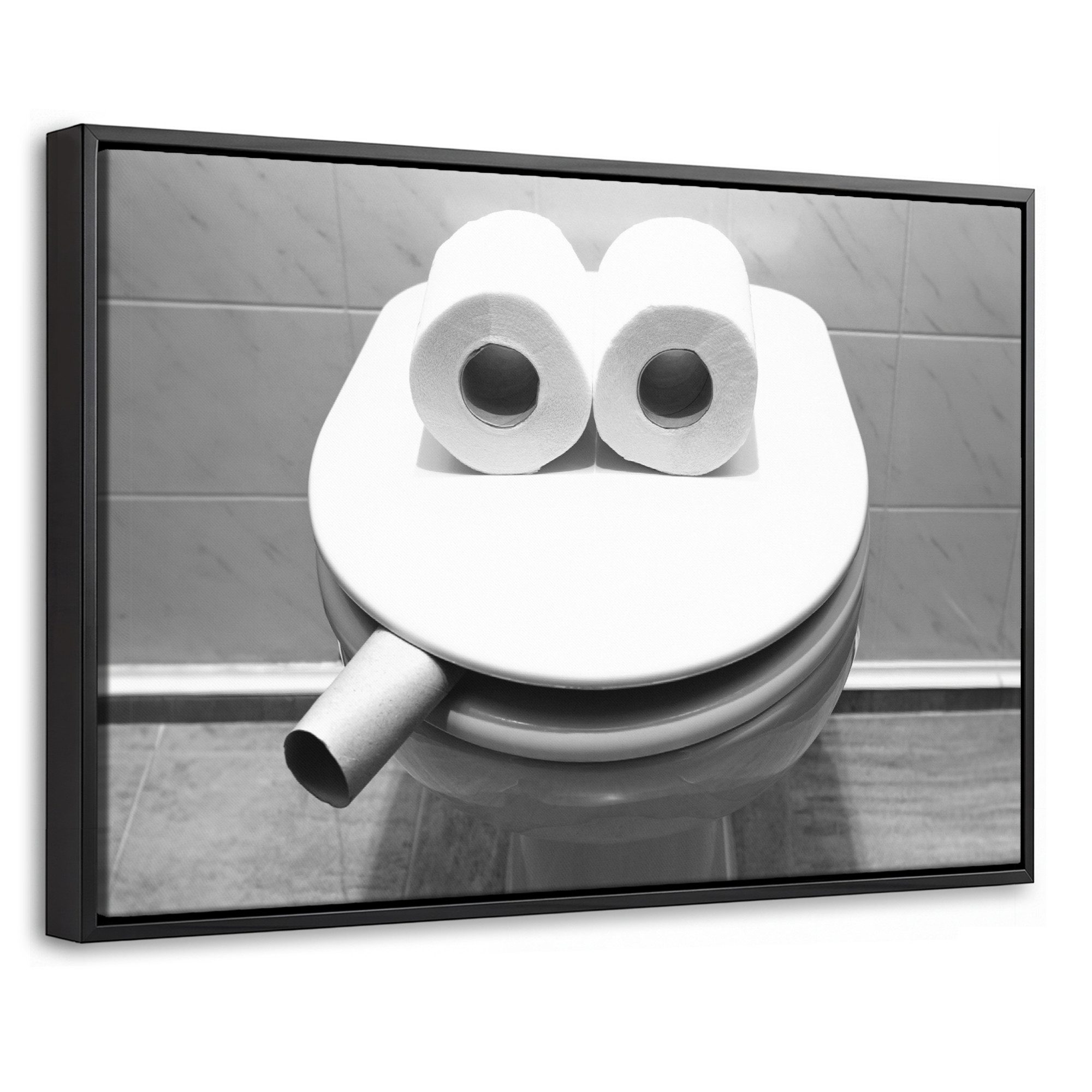 OneMillionCanvasses® Leinwandbild mit Rahmen - WC - Toilettensitz - Lustig - Toilette, Fotodruck (1 St), Bilder, Zimmer Wand Bild Dekoration 30x20cm