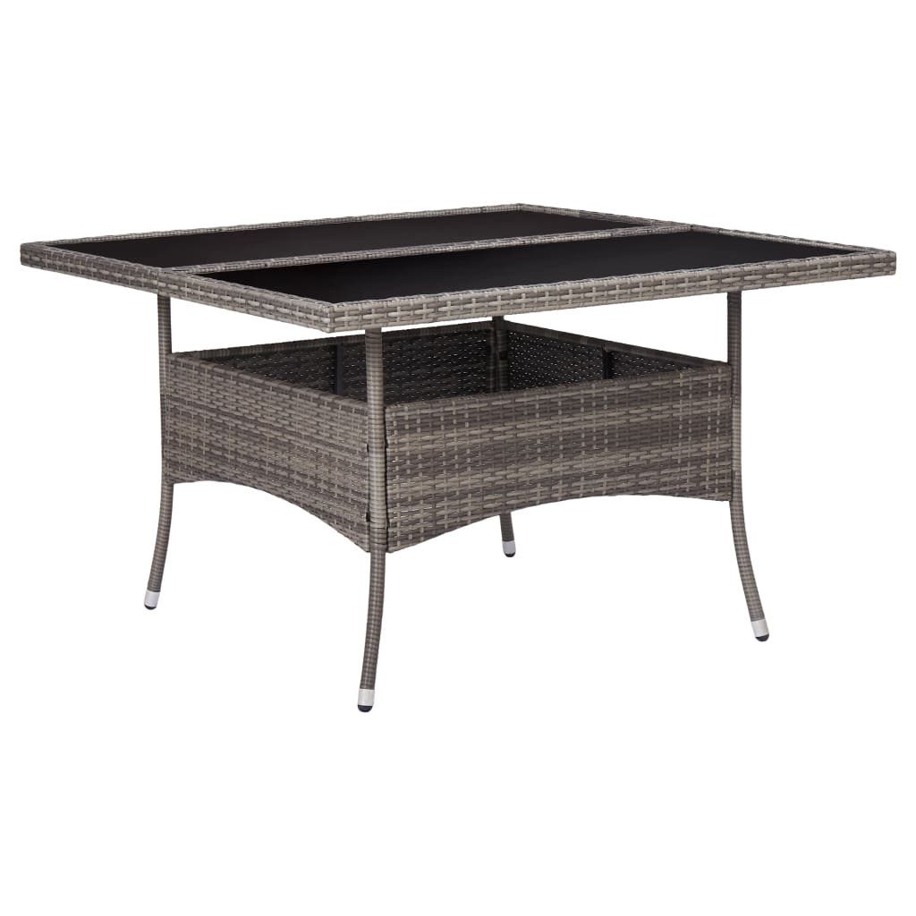 vidaXL Gartentisch, Garten-Esstisch Grau Poly Rattan und Glas