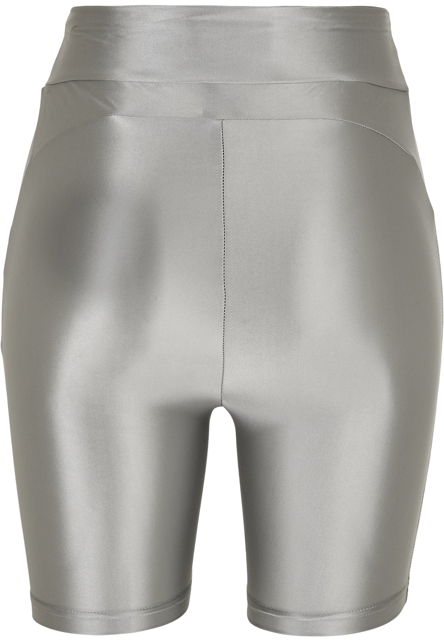 URBAN CLASSICS Stoffhose Damen (1-tlg) Shorts Shiny Highwaist Cycle darksilver Ladies Metallic