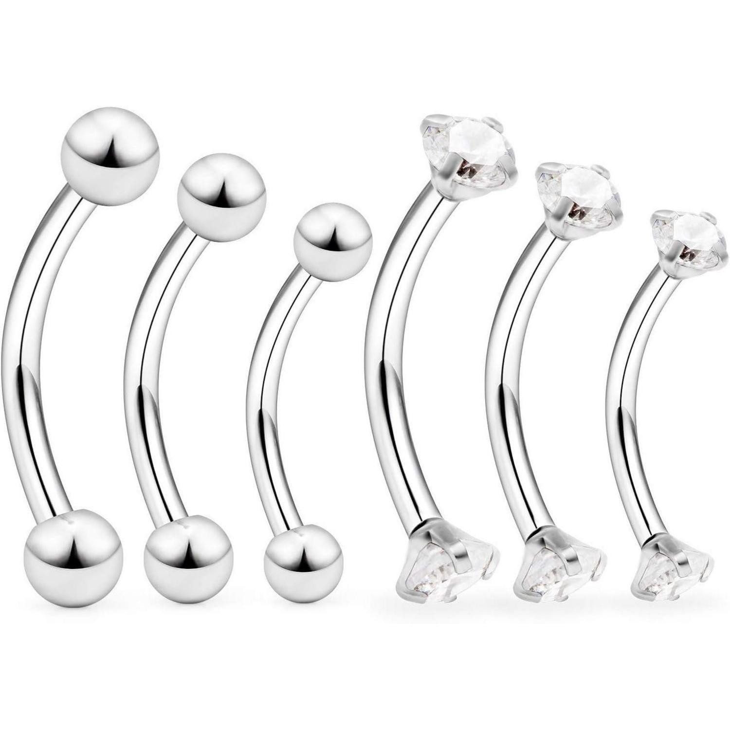 MODRSA Piercing-Set Chirurgenstahl Curved Barbell Piercing Set 16G 6mm 8mm 10mm