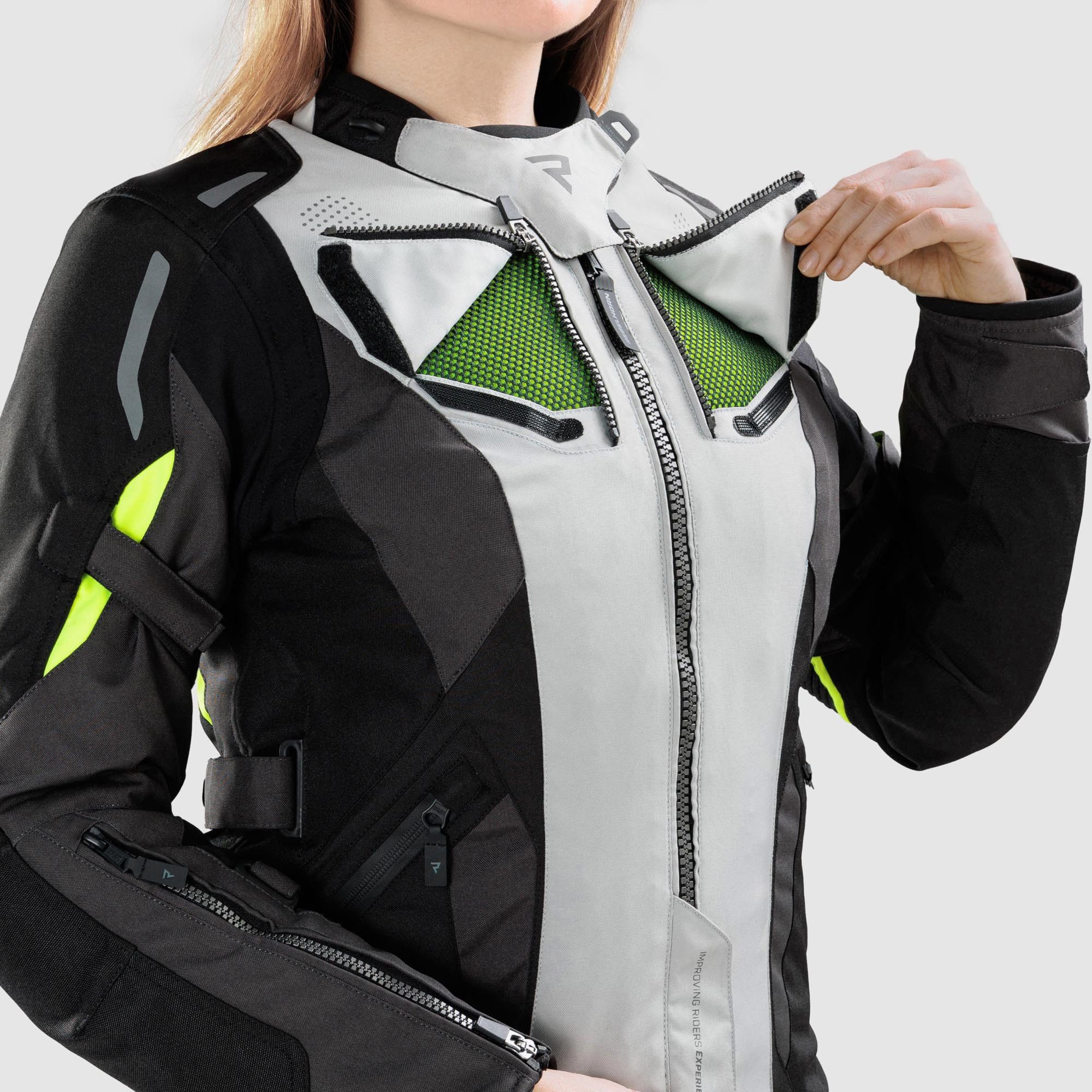 Rebelhorn Motorradjacke Hiker 4 wasserdichte Damen Motorrad Textiljacke Rückenprotektor enthalten,Verbindungsreißverschluss,Ellenbogenpro
