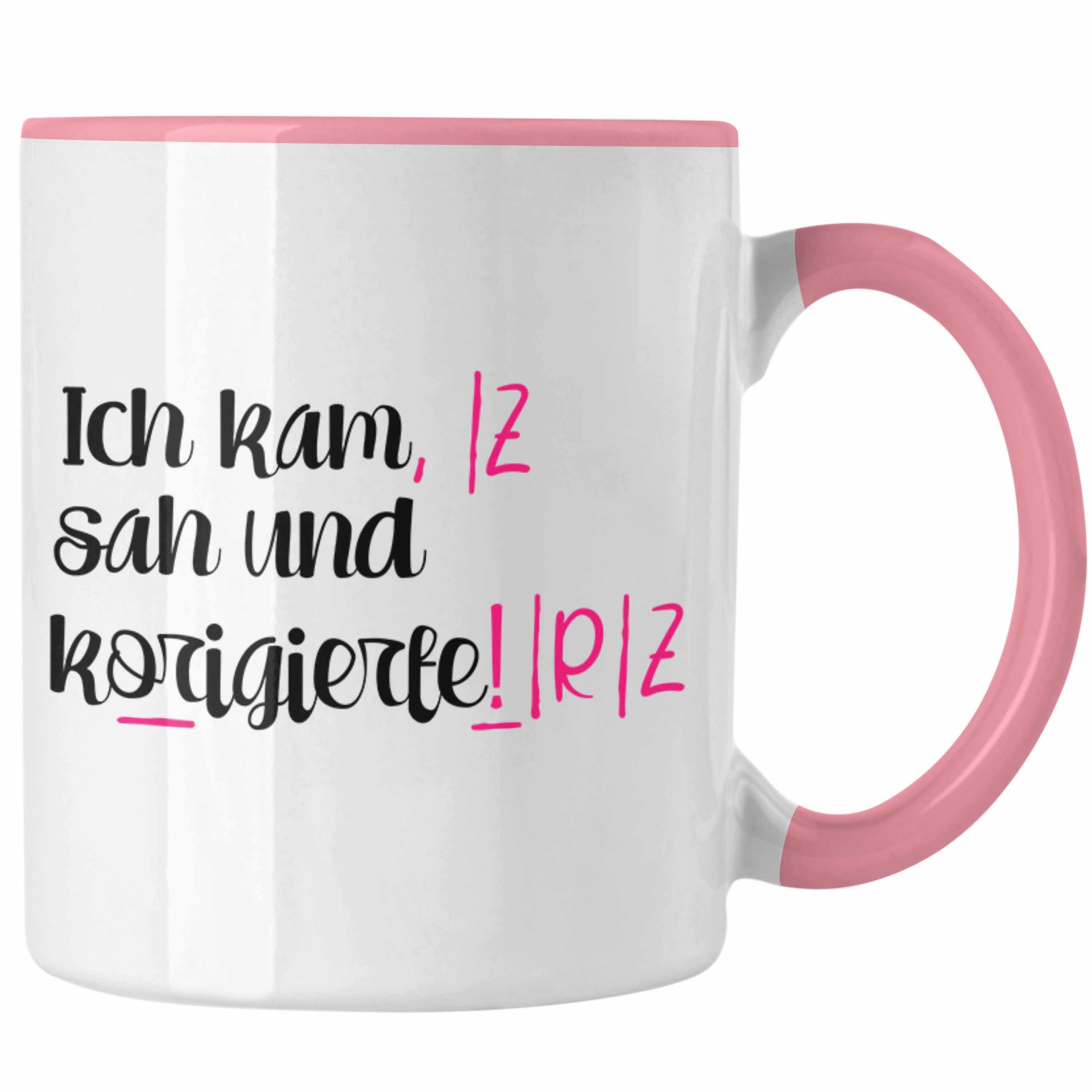 Tasse Geschke Trendation für Abschied Englisch Tasse Rosa Spruch Geschenk Geschenkidee Lustig - Lehrerinnen Grundschule Deutsch Lehrerin Trendation