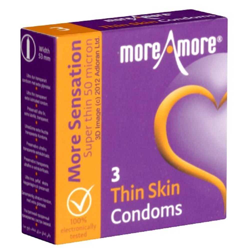 Skin Amore Kondome mit, Packung seidenweiche 3 Thin St., Wandstärke mit Kondome dünner More