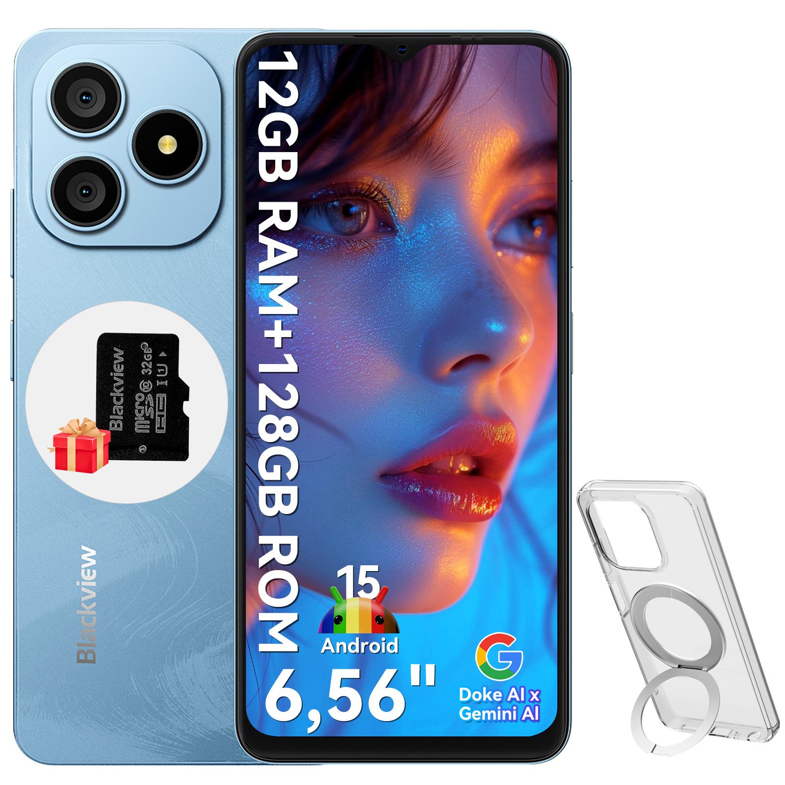 blackview WAVE 9C Android 15 AI Smartphone (6.56 Zoll, 128 GB Speicherplatz, 13 MP Kamera, 13MP, Android 15, fingerprint, OTG)