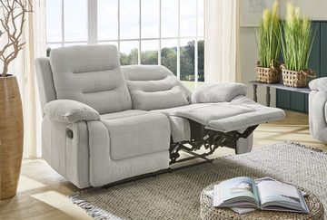 luma-home 2-Sitzer 15502, Sofa mit halbautomatischer Relaxfunktion 162 cm breit, Federkern, Wellenunterfederung, Bezug Chenille, Grau