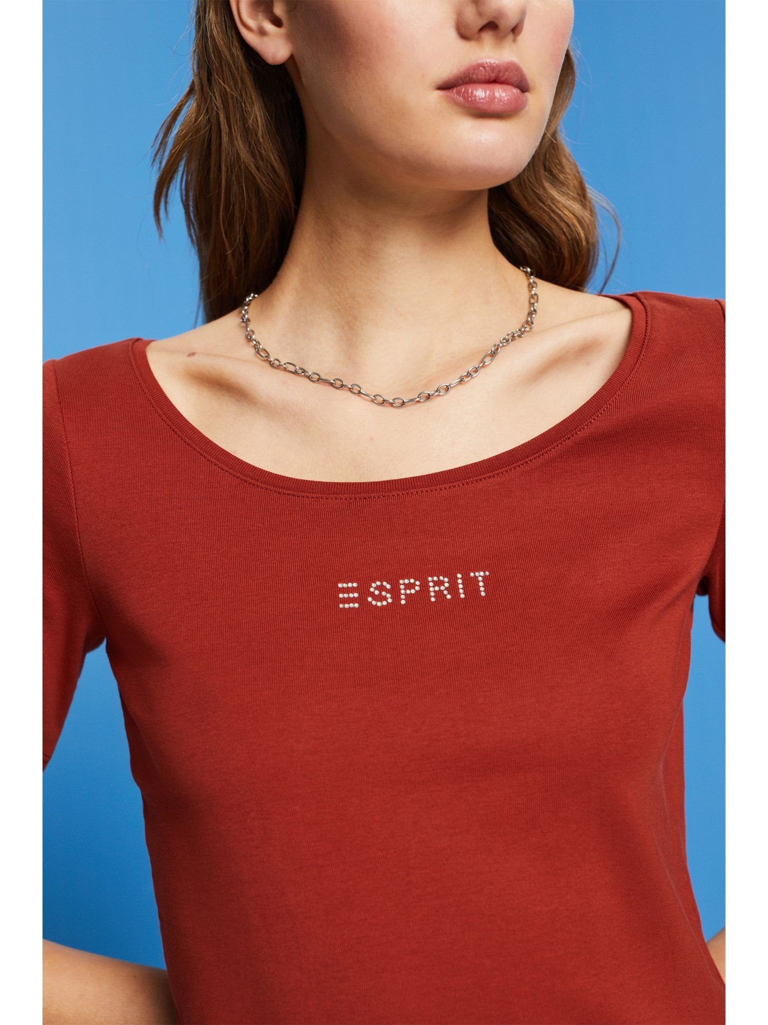 Esprit TERRACOTTA T-Shirt (1-tlg) Glitter-Logo mit Jersey-T-Shirt