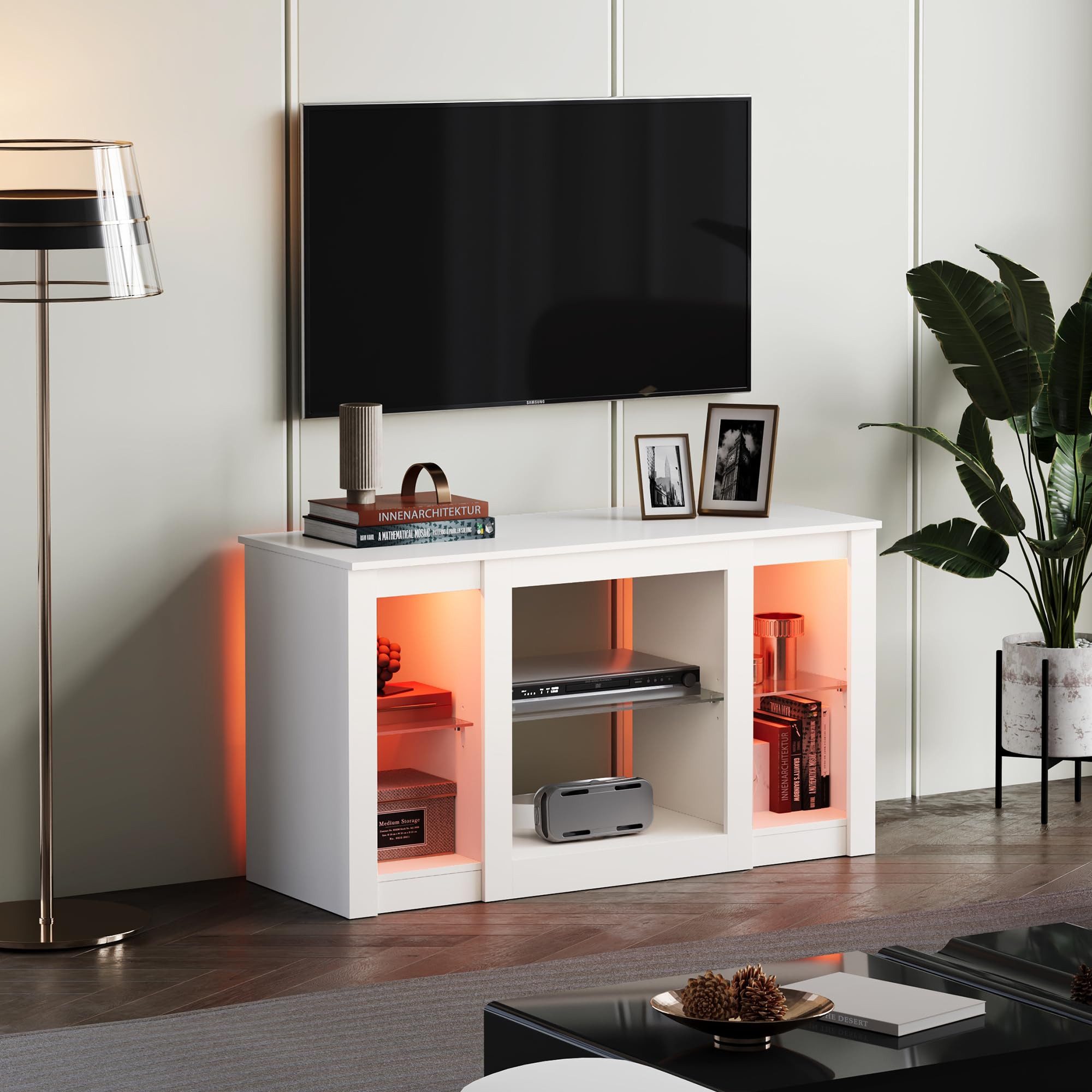 WLIVE Lowboard TV-Schrank mit RGB-LED (22 Modi), 3 offene Fächer & verstellbare, 100 × 40× 56 cm, modern & stabil