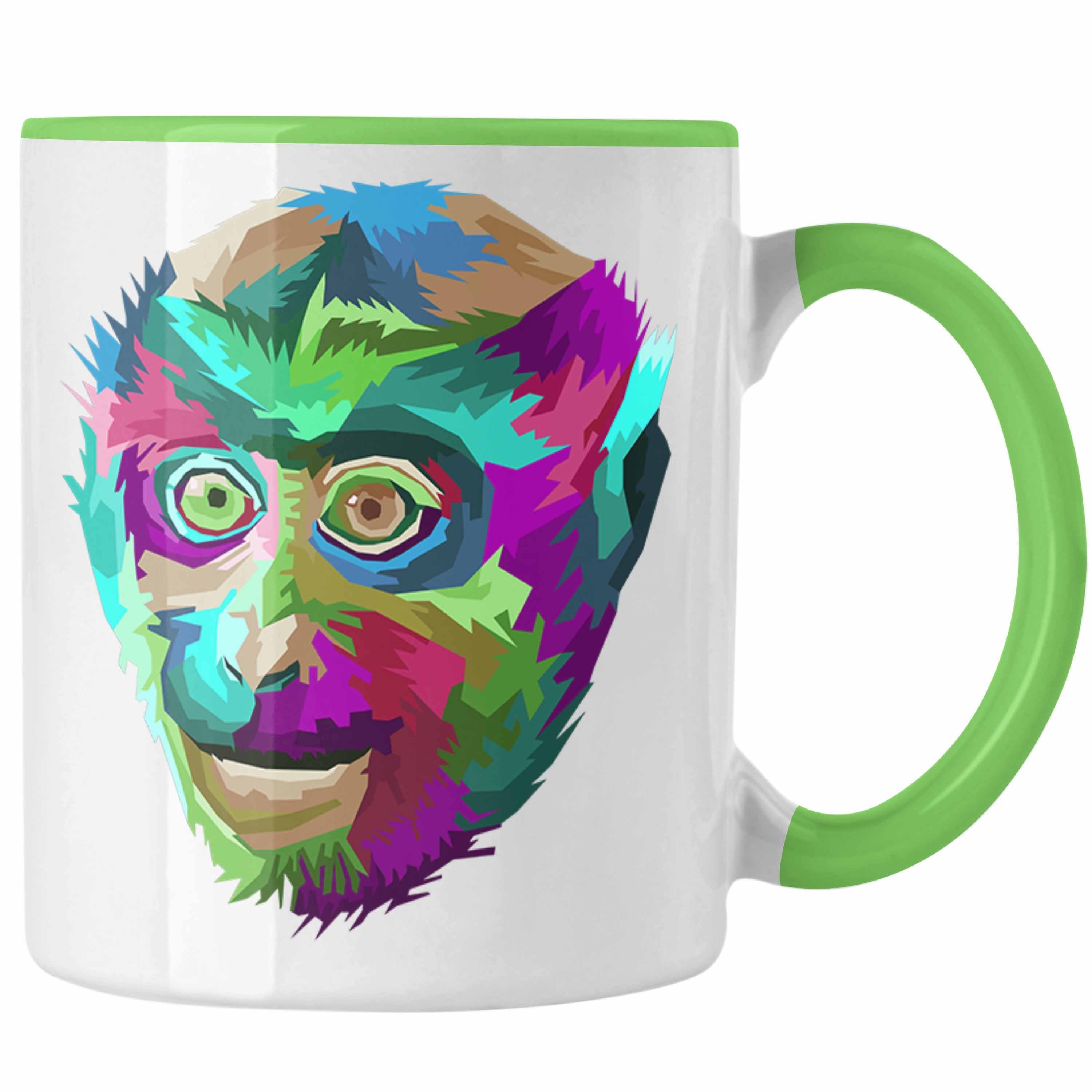 Trendation Tasse Trendation - Makaken Affen Art Tasse Geschenk Polygon Geschenkidee Grün | Teetassen