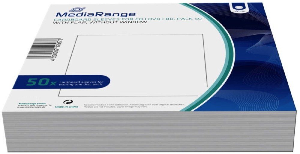 Mediarange CD-Hülle 50 Papiertaschen ohne Fenster ohne Lasche für je 1 BD / CD / DVD weiß