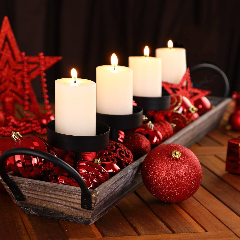 Deuba Weihnachtsbaumkugel (77 St), Weihnachtskugeln 77er matt Rot Weihnachtsdeko glitzer glänzend Set