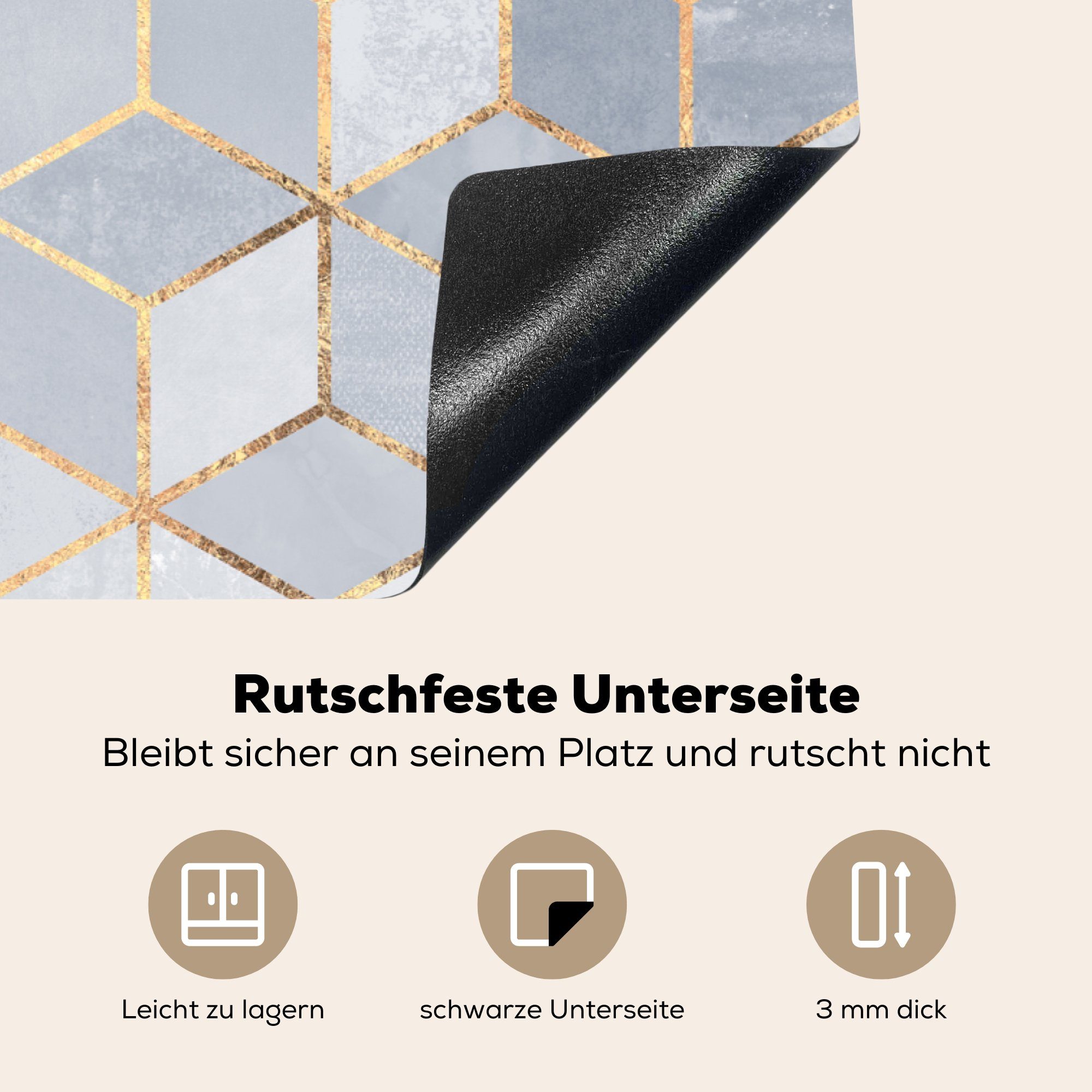 Induktionskochfeld küche, (1 cm, - Würfel Ceranfeldabdeckung Muster, MuchoWow Gold Herdblende-/Abdeckplatte Vinyl, - 81x52 tlg), für Schutz die