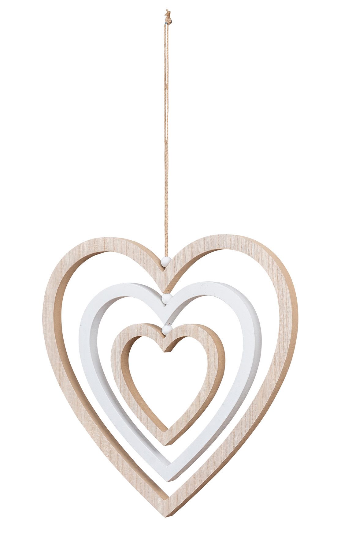 Levandeo® Windspiel, Deko Herz Mobile H35cm Windspiel MDF Holz Natur Weiß Holzherz