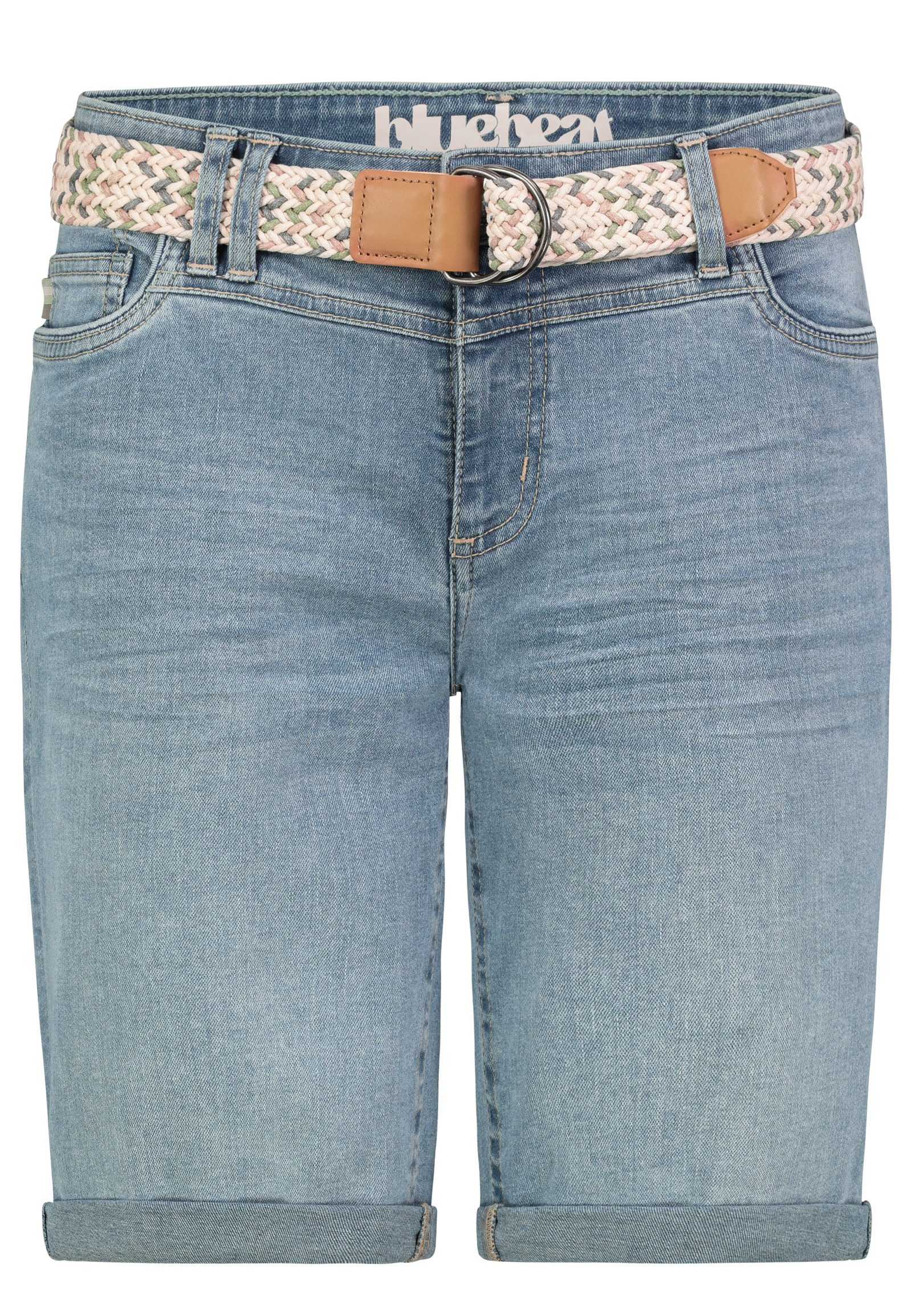 SUBLEVEL Bermudas Damen Jeans Shorts Bermuda Kurze Hose Short Denim Stretch Denim Gürtel