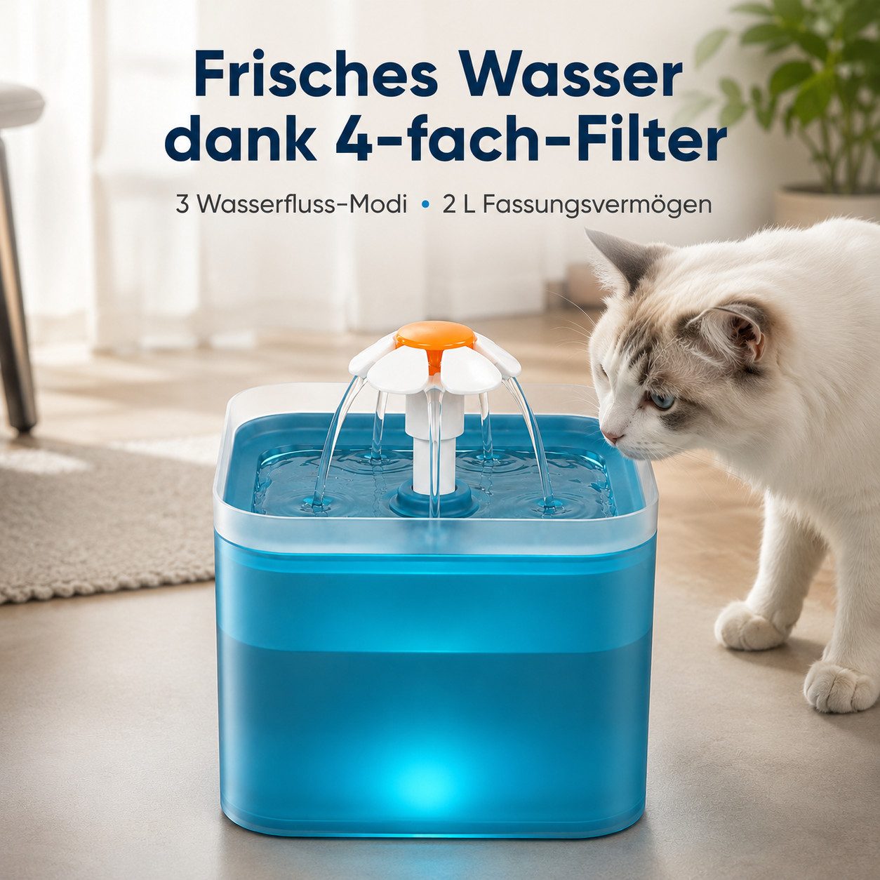 PETKIT Trinkbrunnen 2 l, Katzen Wasserspender, Vierfach-Filtersystem und LED-Anzeige