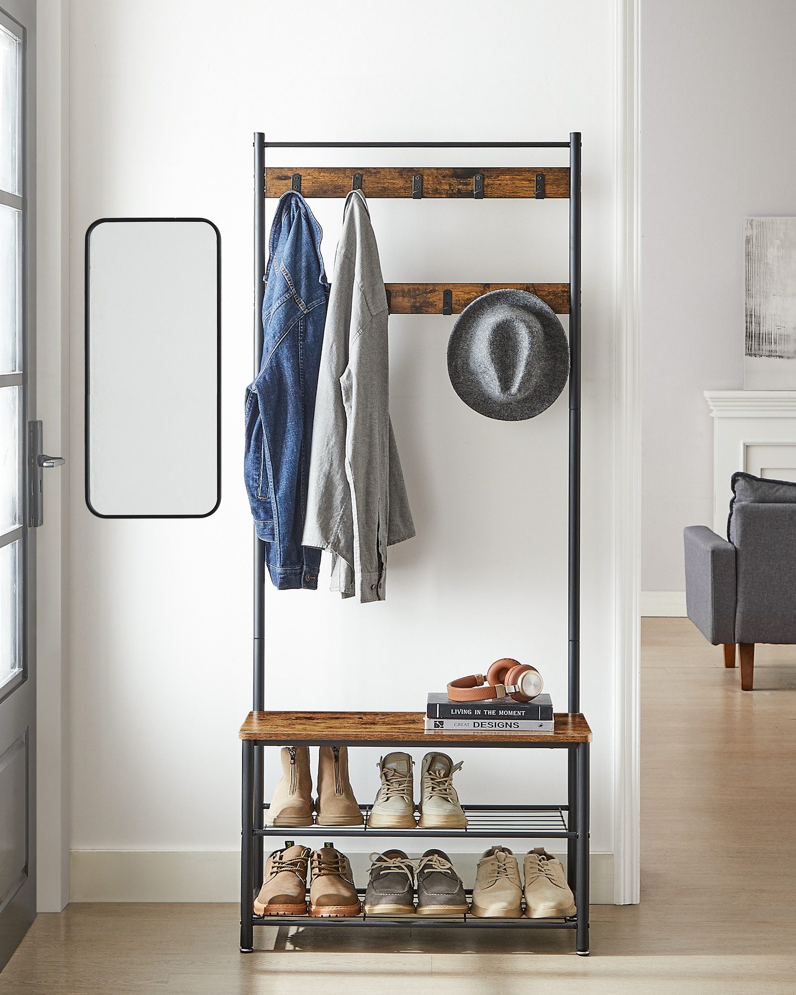 VASAGLE Garderobenständer Garderobe, mit Sitzfläche, 3 günstig online kaufen