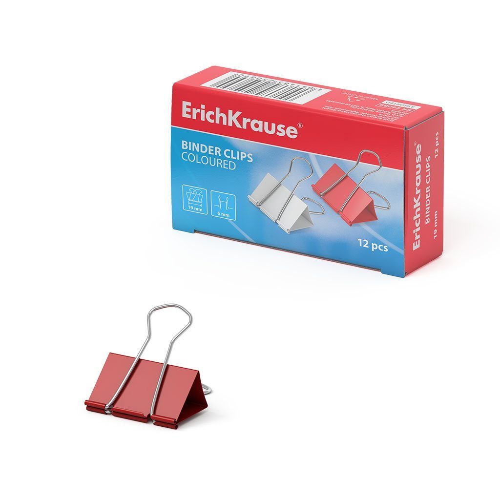 Erich Krause Büroklammer, Foldback Klammern 19mm Metall 12 Stück Bunt
