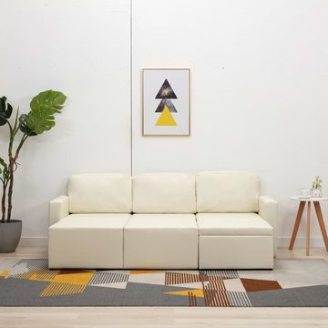 vidaXL Sofa Modulares 3-Sitzer Schlafsofa Creme Kunstleder