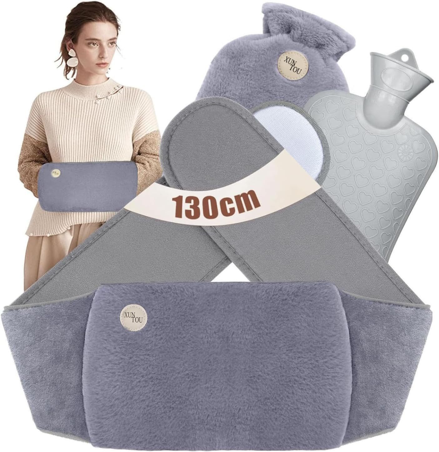 LA CUTE Wärmflasche Wärmflasche 3 in 1 Set – Schmerzlinderung Komfort für Nacken, Beine, (3-in-1 Wärmflaschen-Set mit Bezug und Taillengürtel, 3-tlg., Wärmflasche Set mit Bezug und Taillengürtel 3-teilig), 1000 ml Wärmflasche mit Fleecebezug und Plüsch Taillenabdeckung Set3in