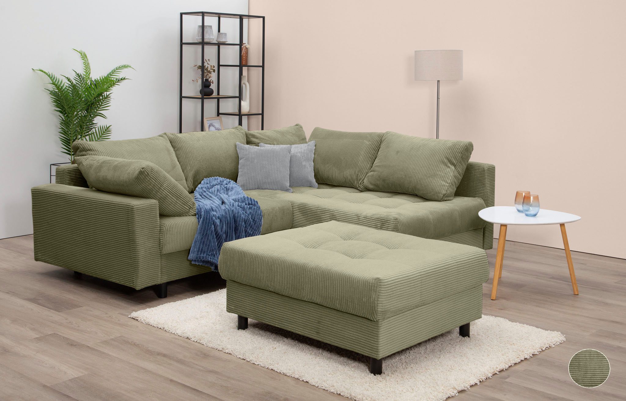 COLLECTION AB Ecksofa Toni L-Form, B: 215 cm, mit Hocker & 2 Zierkissen, Fe günstig online kaufen