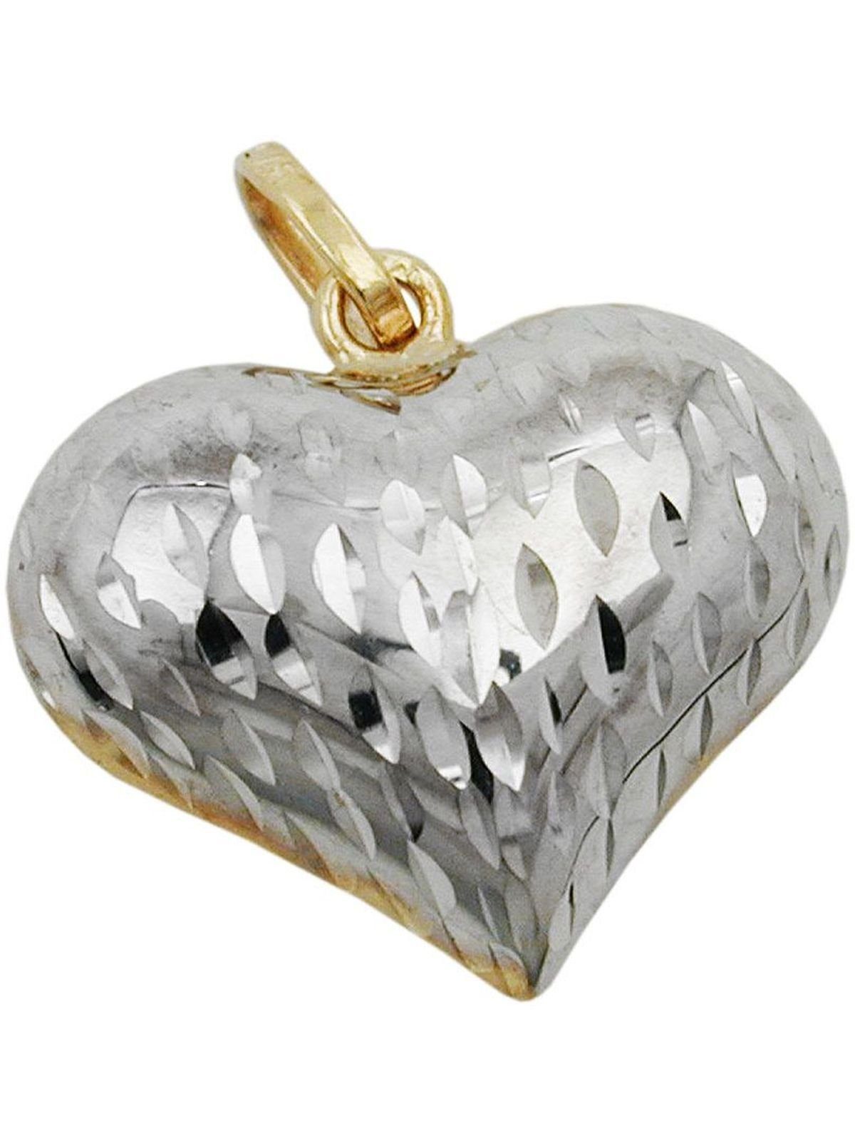 Gallay Herzanhänger 14x16x6mm Herz bicolor diamantiert 9Kt GOLD (Anhänger, 1-tlg)