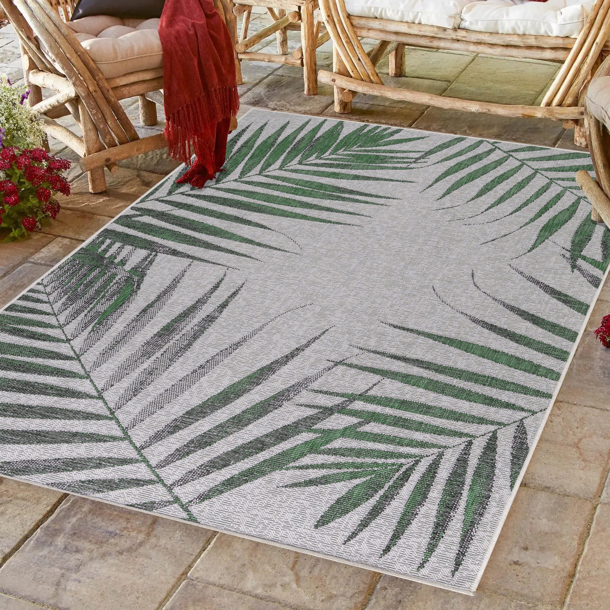 Villa Möbel Outdoorteppich Sunique, Rechteckig, Höhe: 5 mm, Teppich Palmen Design Flachgewebe Küchenteppich Balkon Terrasse