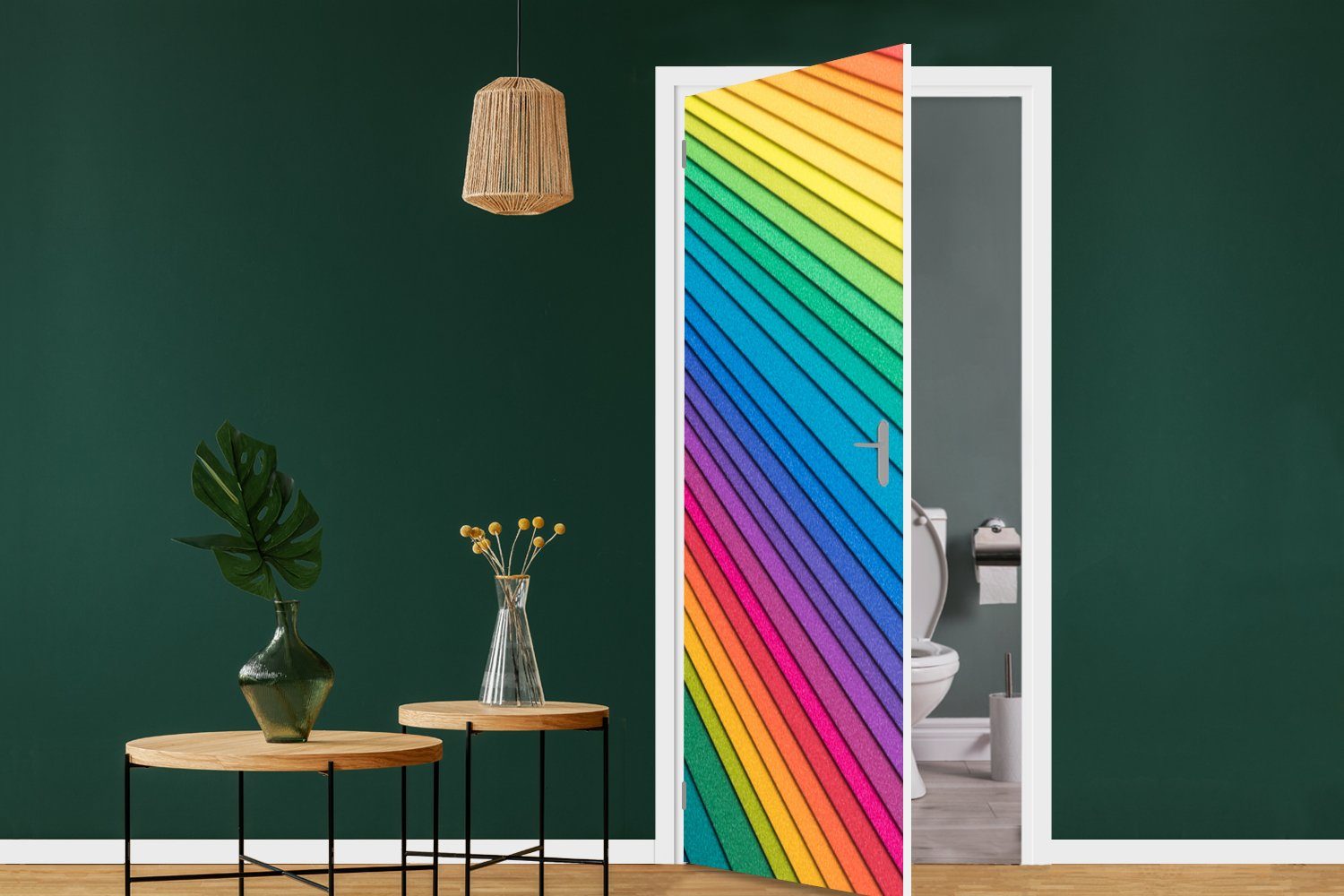 cm (1 bedruckt, Türtapete Tür, Papier, MuchoWow Fototapete Matt, Türaufkleber, 75x205 Regenbogenfarbenes St), für