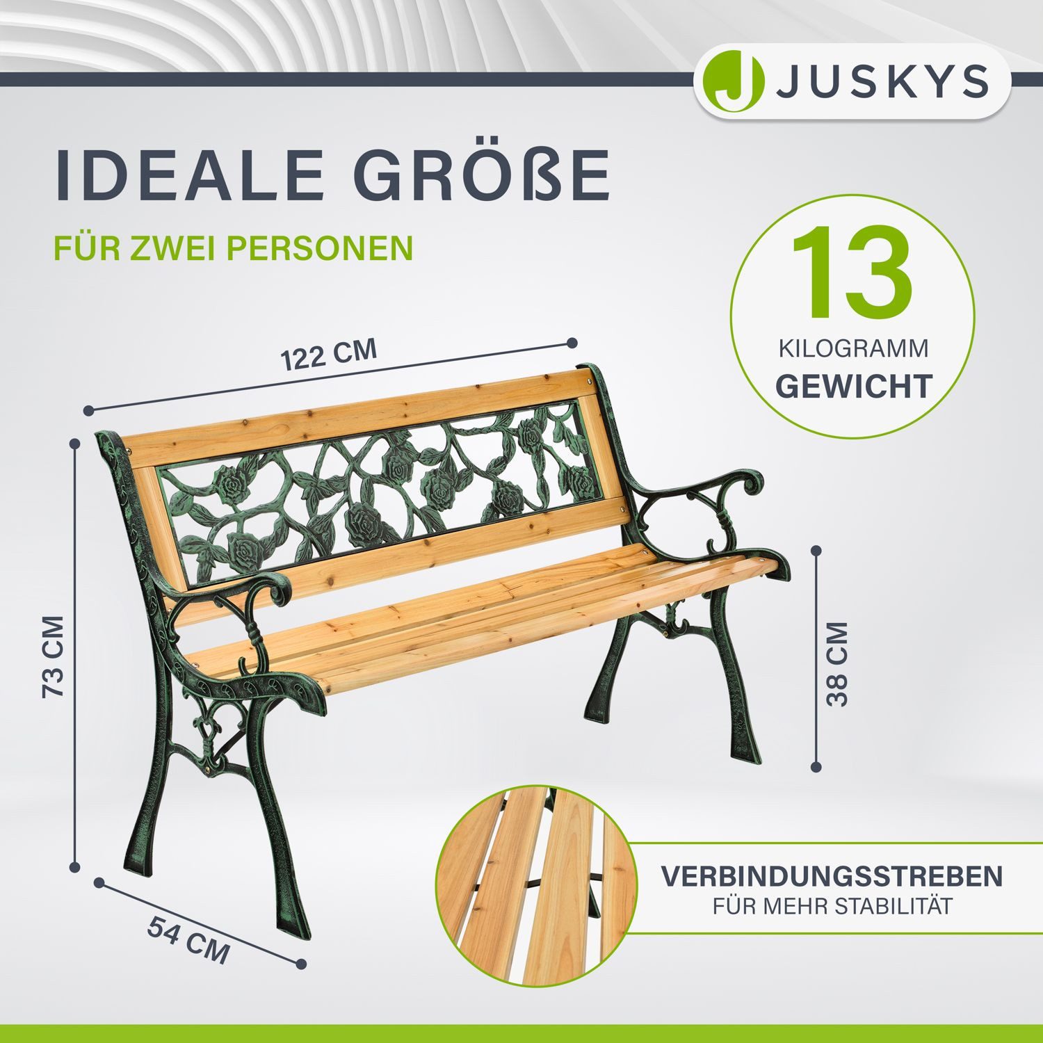 Juskys Gartenbank Venezia, bequeme Rückenlehne, wetterfeste Materialien, für 2 Personen