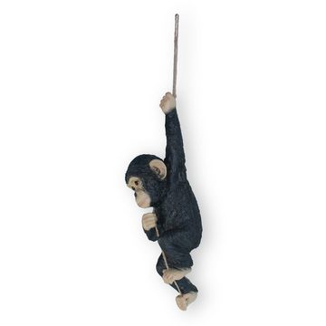 colourliving Gartenfigur Affe Figur Deko Figur Affe am Seil Schimpanse, (Wildlife Serie), 54 cm, handbemalt, realistische Darstellung, zum Aufhängen