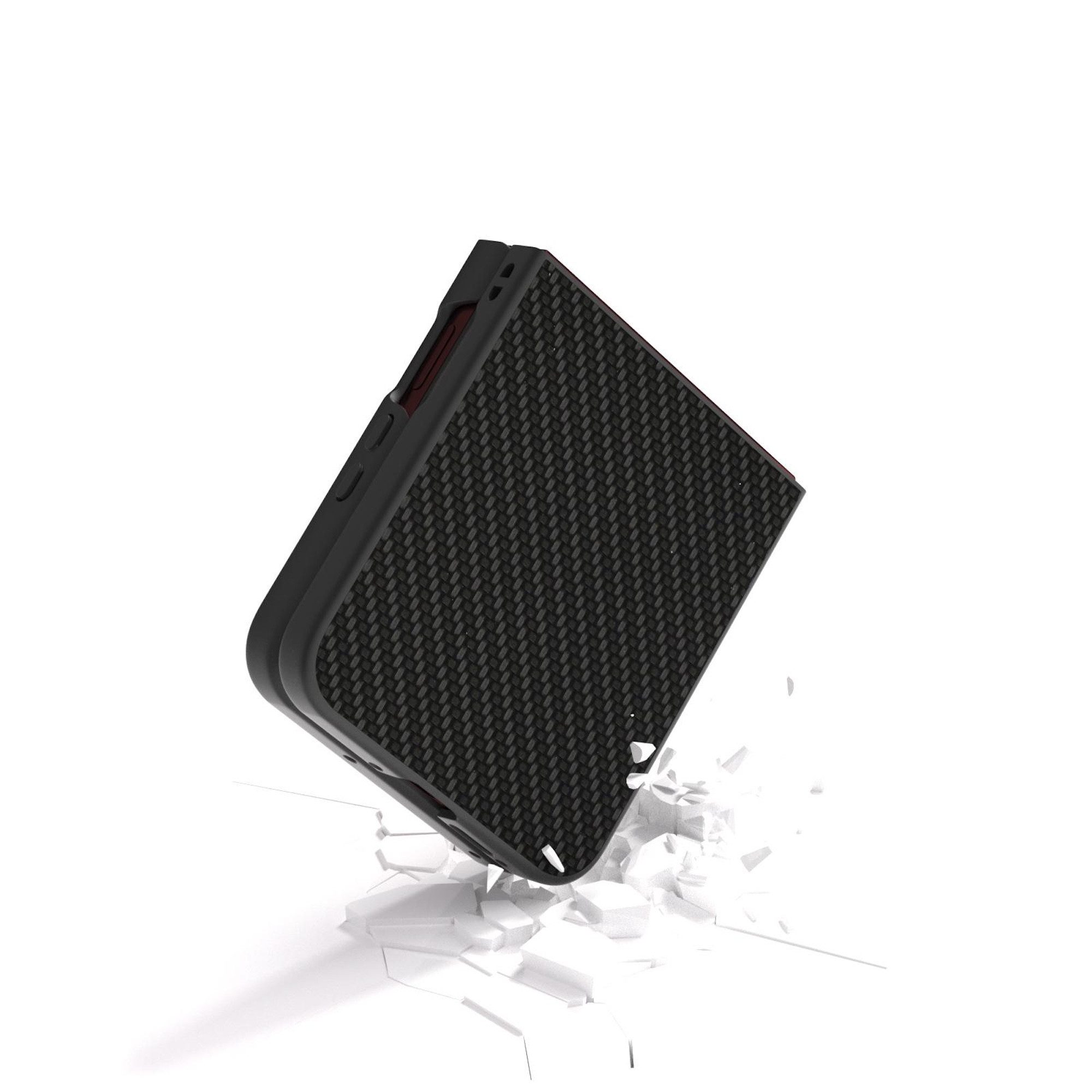 Wigento Handyhülle Für Motorola Razr 60 Ultra Carbon Fiber TPU Hybrid PC Hülle Schwarz, Stoßschutz, griffige Struktur