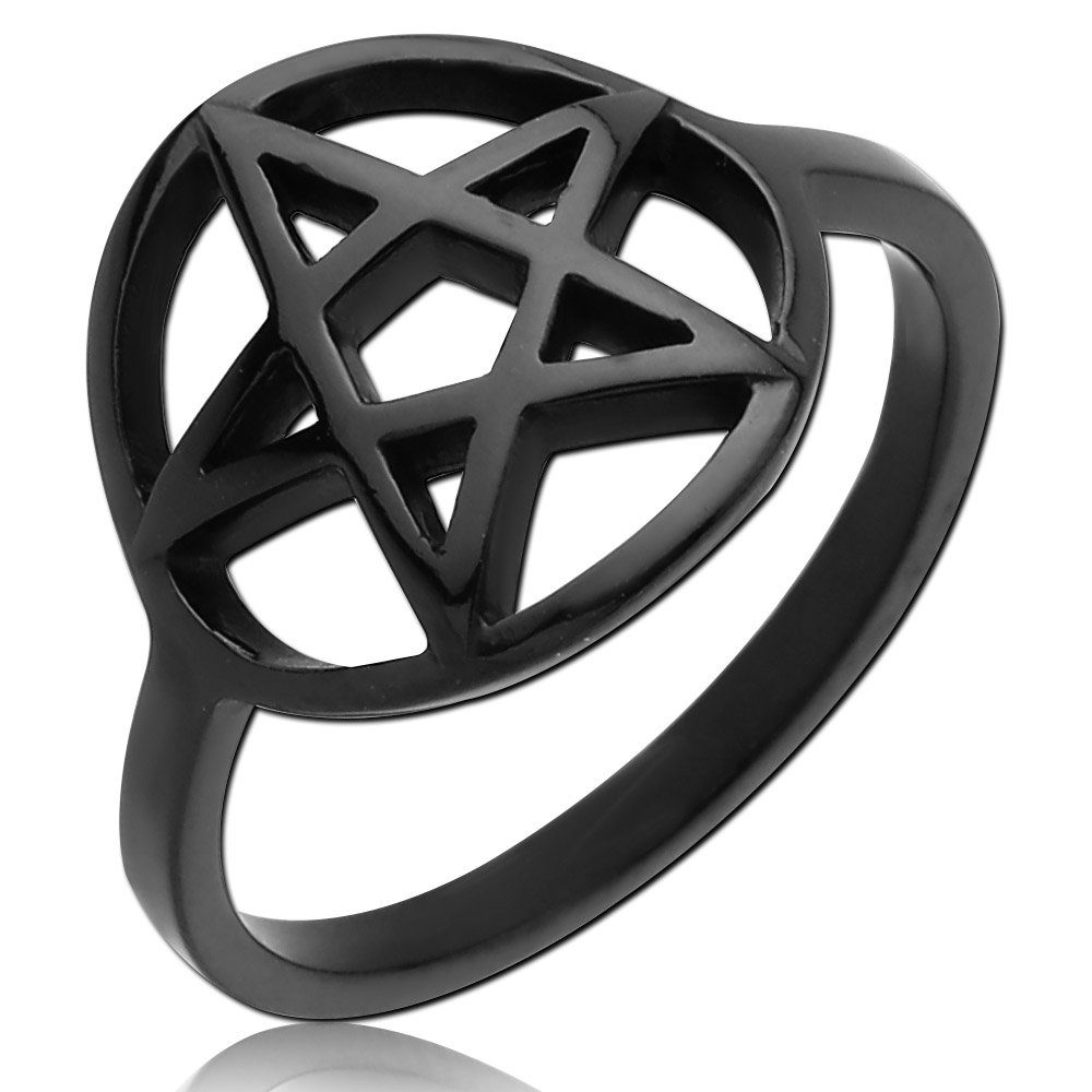 viva-adorno Fingerring Edelstahl Damen Ring Pentagramm schwarz beschichtet günstig online kaufen