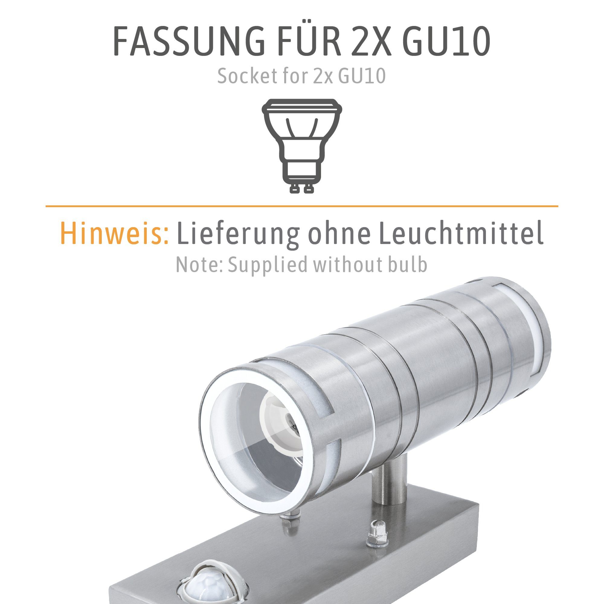 SSC-LUXon LED Aussen mit Aufbaustrahler Down Bewegungsmelder Edelstahl Up Wandleuchte