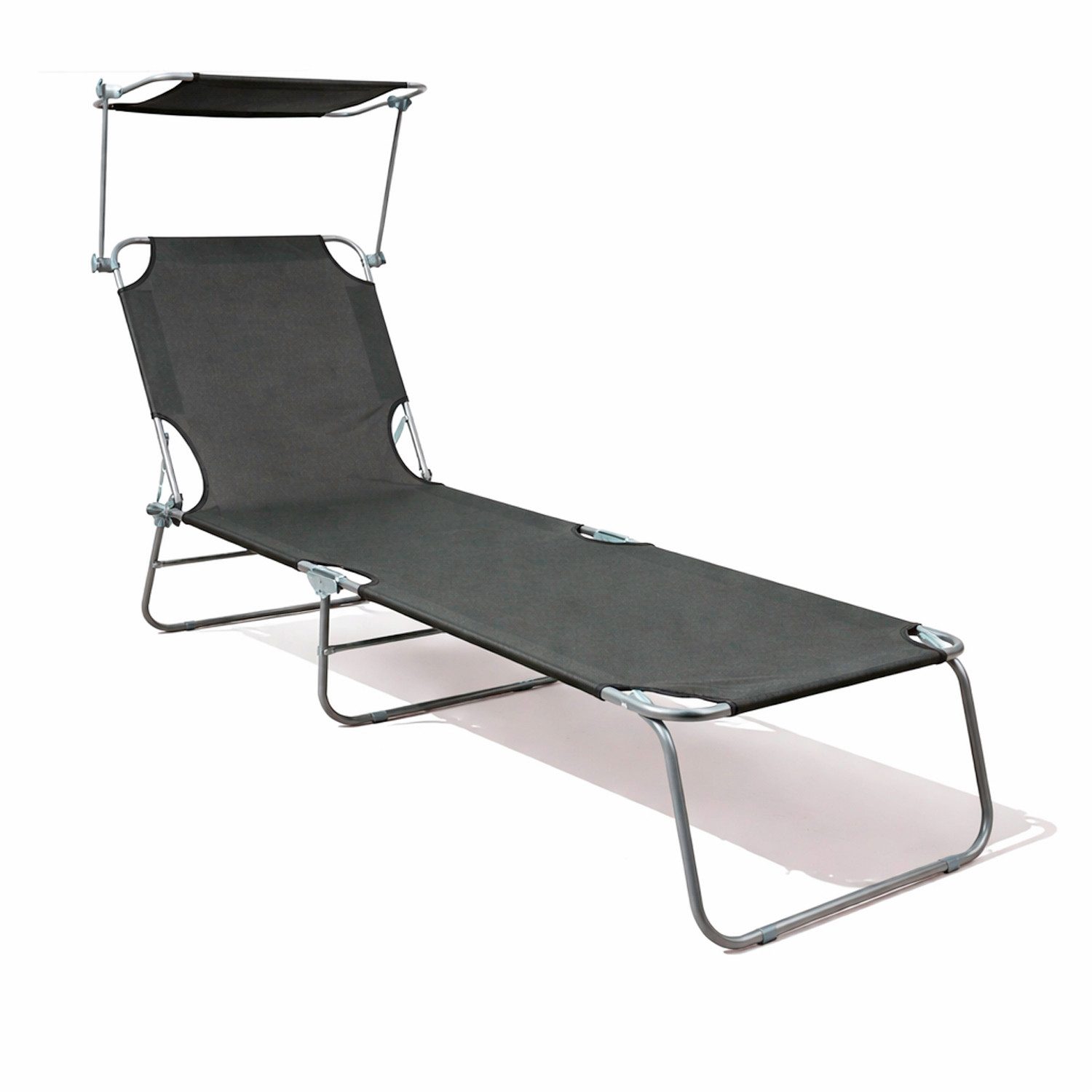 Mojawo Doppelliege 3-Bein Gartenliege Campingliege Schwarz 186x55x24cm Sonnenschutzdach