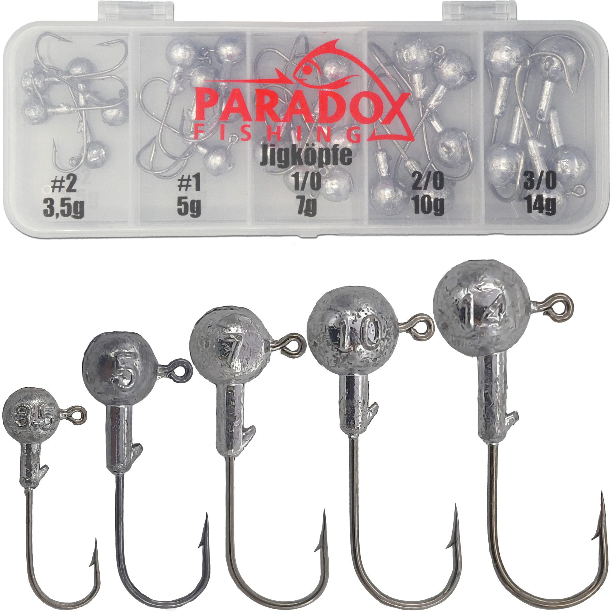 Jighaken Jigköpfe Set (3,5g/5g/7g/10g/14g) 25-teilig je 5/4 Jighaken
