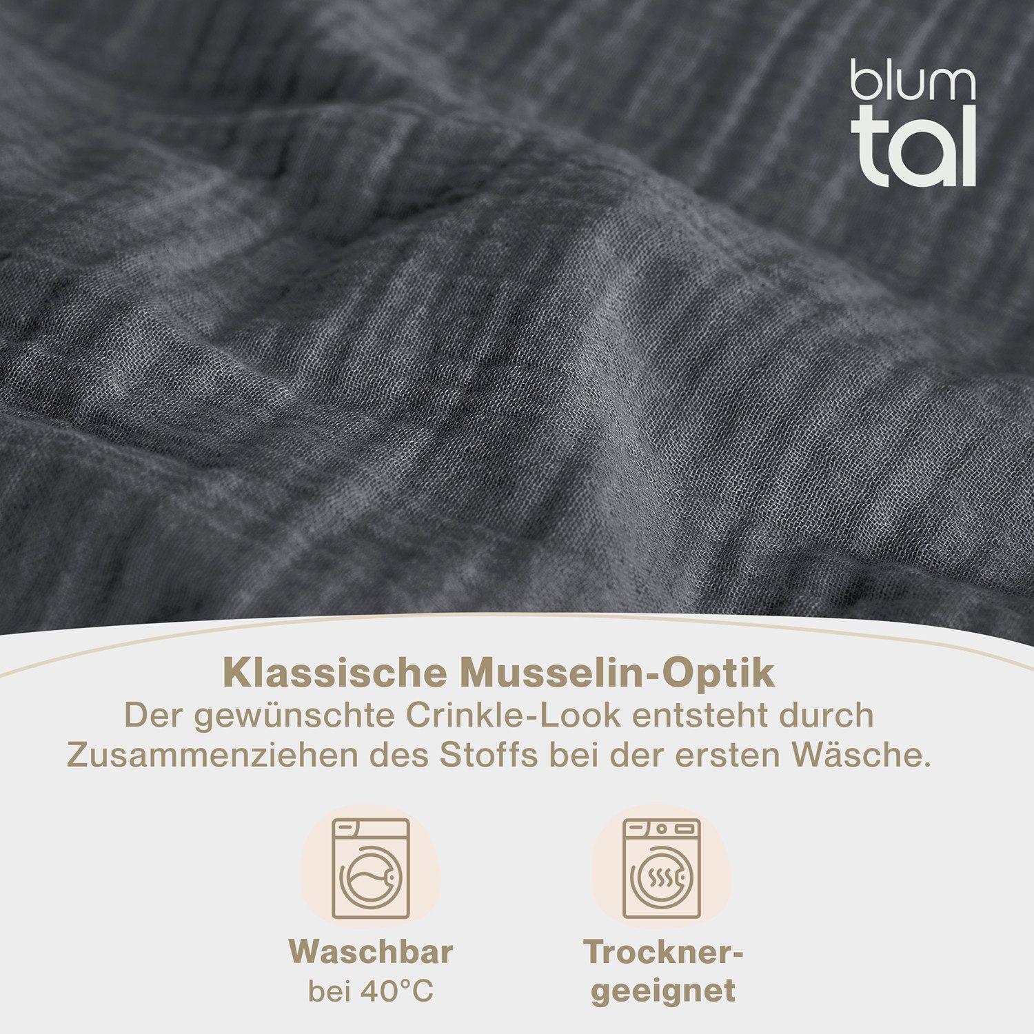 Blumtal Bettwäsche Musselin 100% Baumwolle im Set, Kopfkissenbezug & Deckenbezug, 2 teilig – Bild 5 von 5