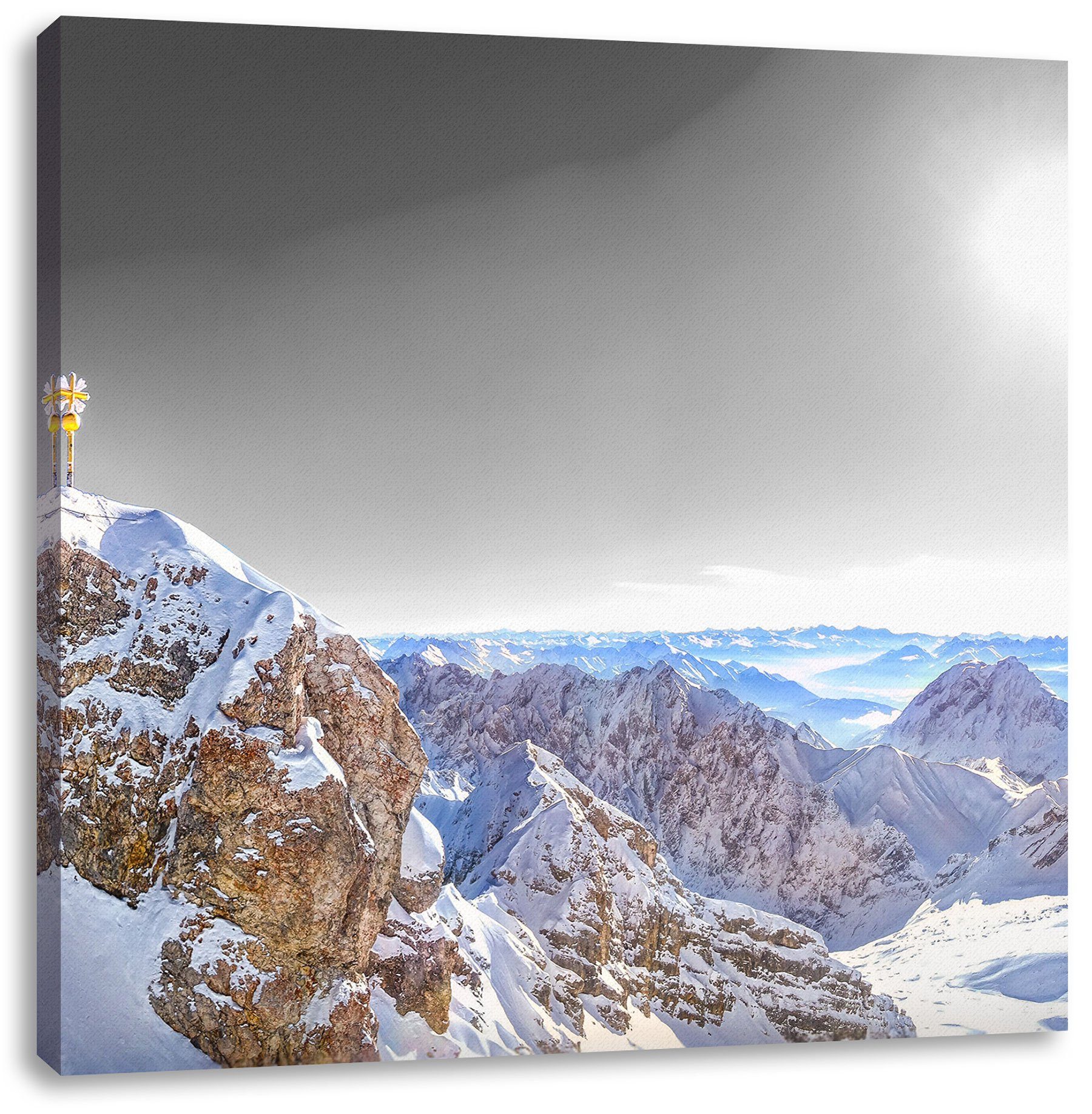Zugspitze St), im Zackenaufhänger Leinwandbild Sonnenlicht, Leinwandbild fertig (1 im bespannt, Zugspitze inkl. Sonnenlicht Pixxprint