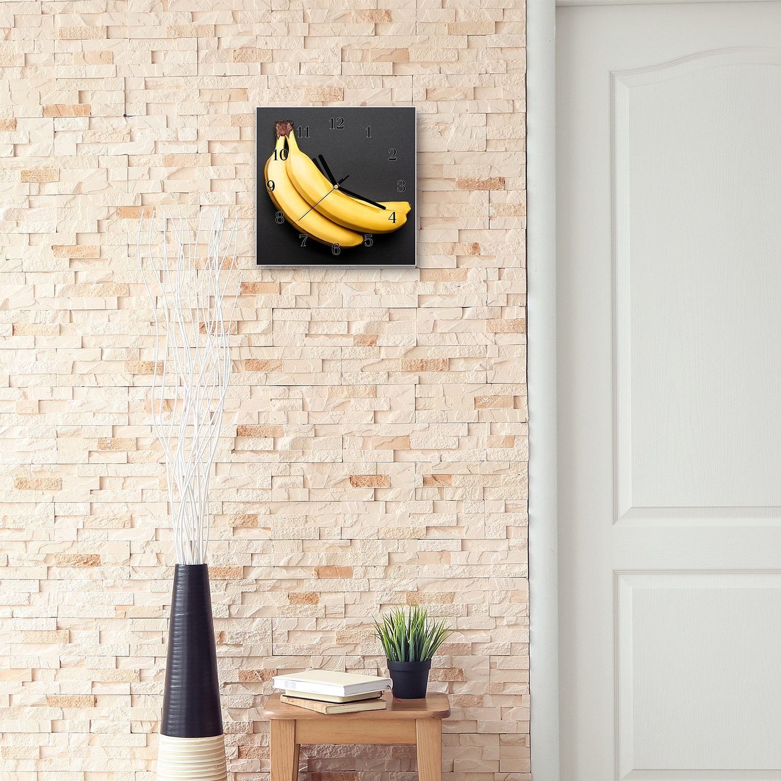 Primedeco Wanduhr Glasuhr Wanduhr Wandkunst mit x Bananen 30 Motiv 30 Größe cm
