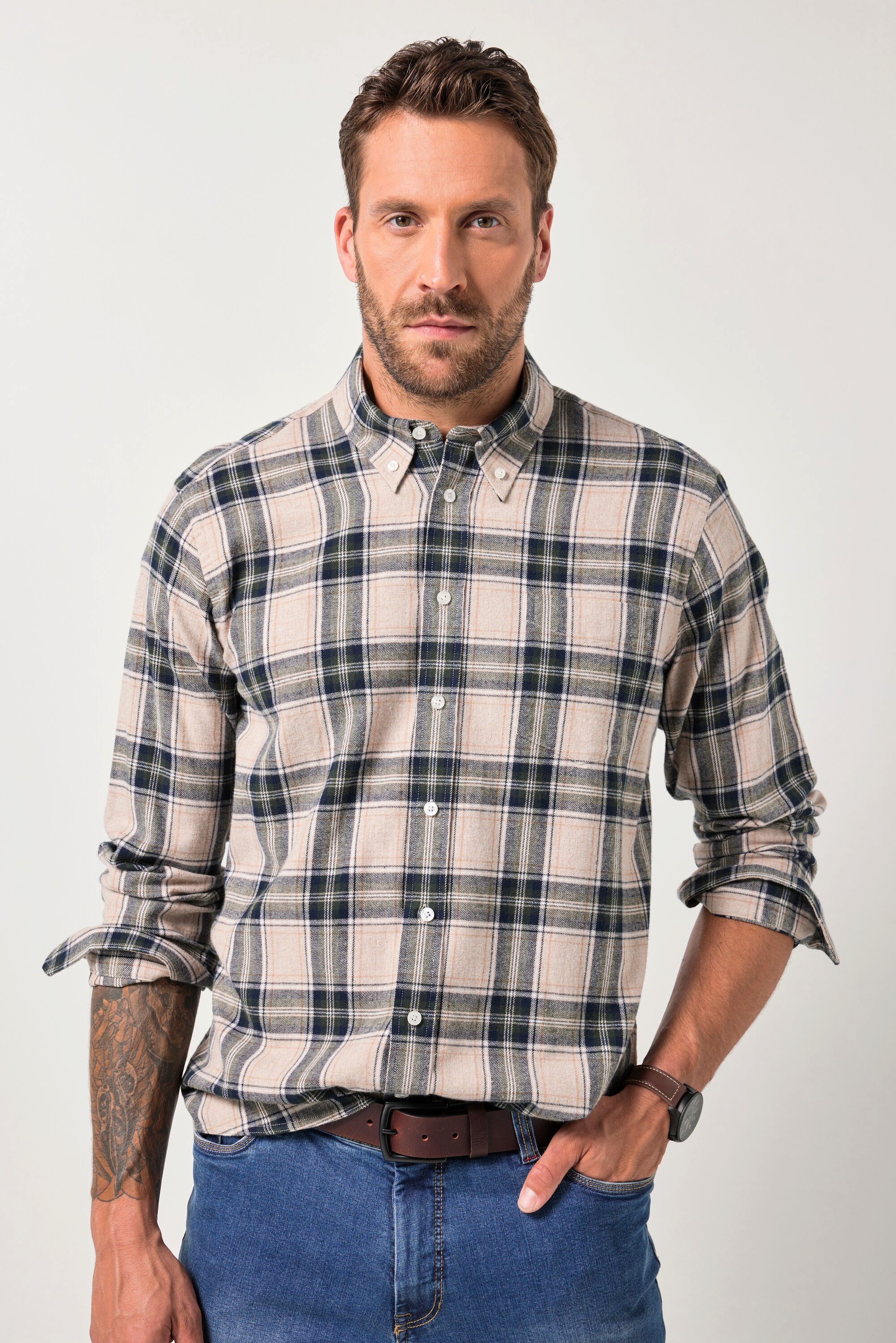 JP1880 Businesshemd Karo-Flanellhemd Langarm Buttondown-Kragen