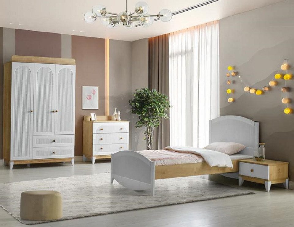 Jugendzimmer-Set Bett mit Nachttisch, Kommode und Kleiderschrank in modernem Design