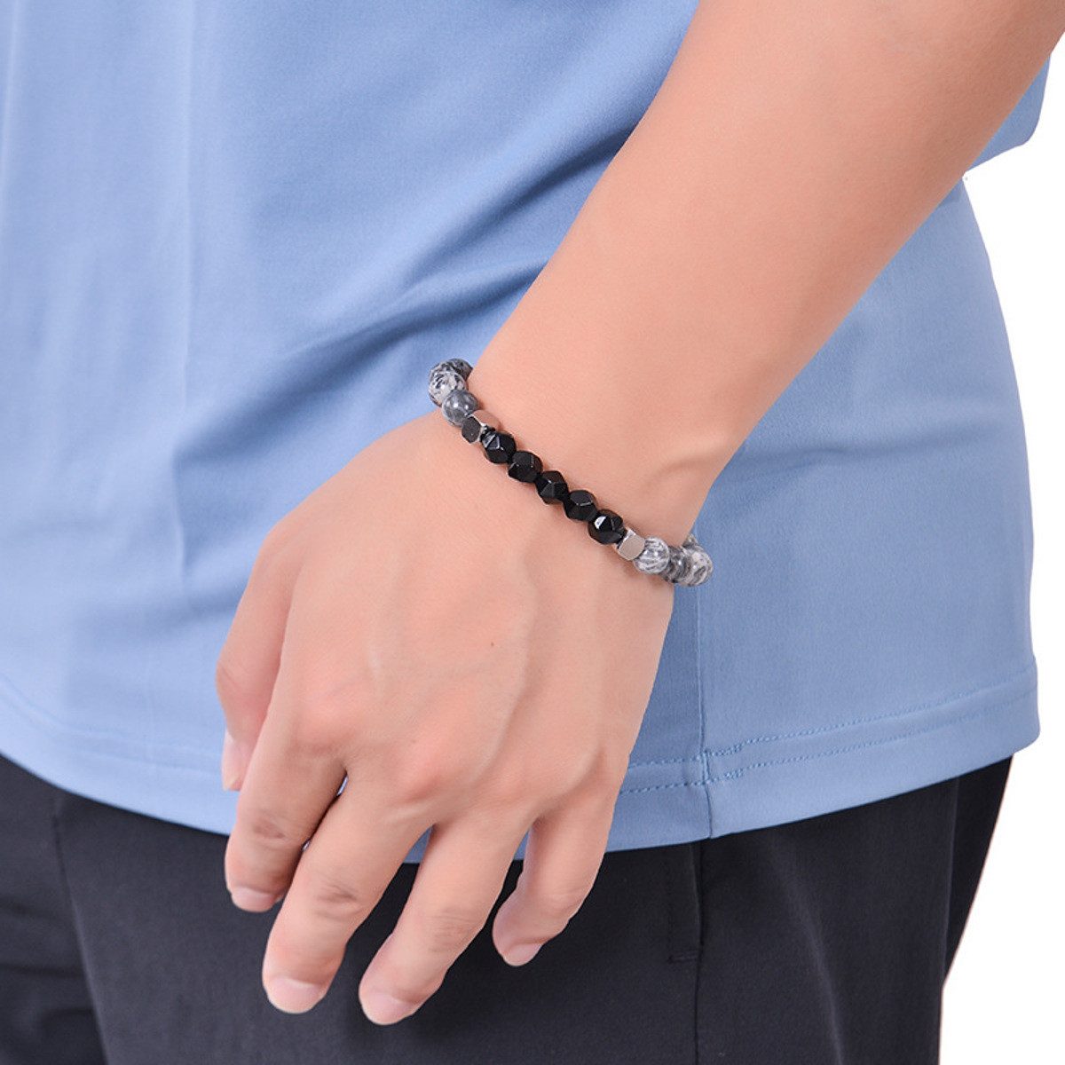 KARMA Perlenarmband Armband Herren Obsidian Grau Schwarz Armschmuck Edelste günstig online kaufen