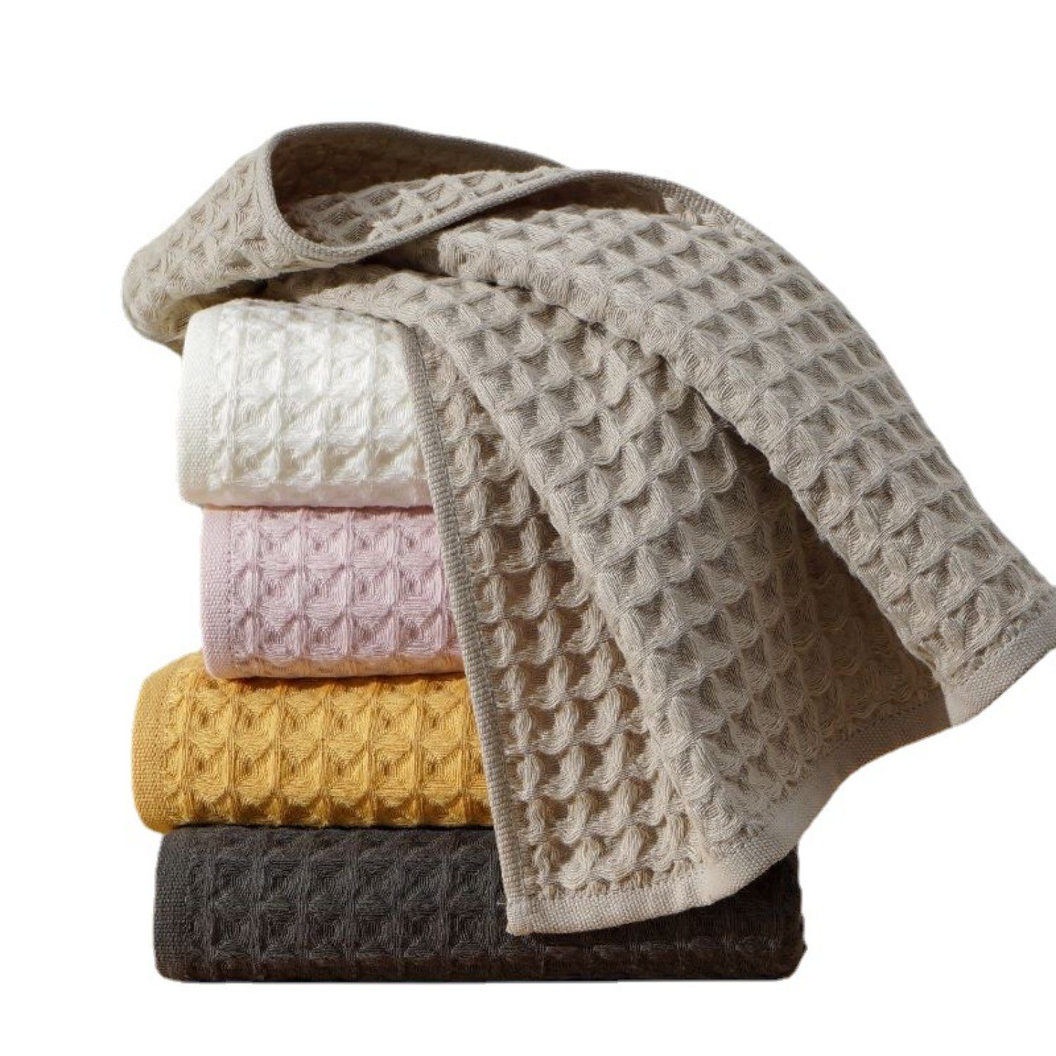 HOMEIDEAS Handtücher, Baumwolle (1-St), Schnelltrocknend - 1 x Duschtuch Gelb Waffelstruktur 