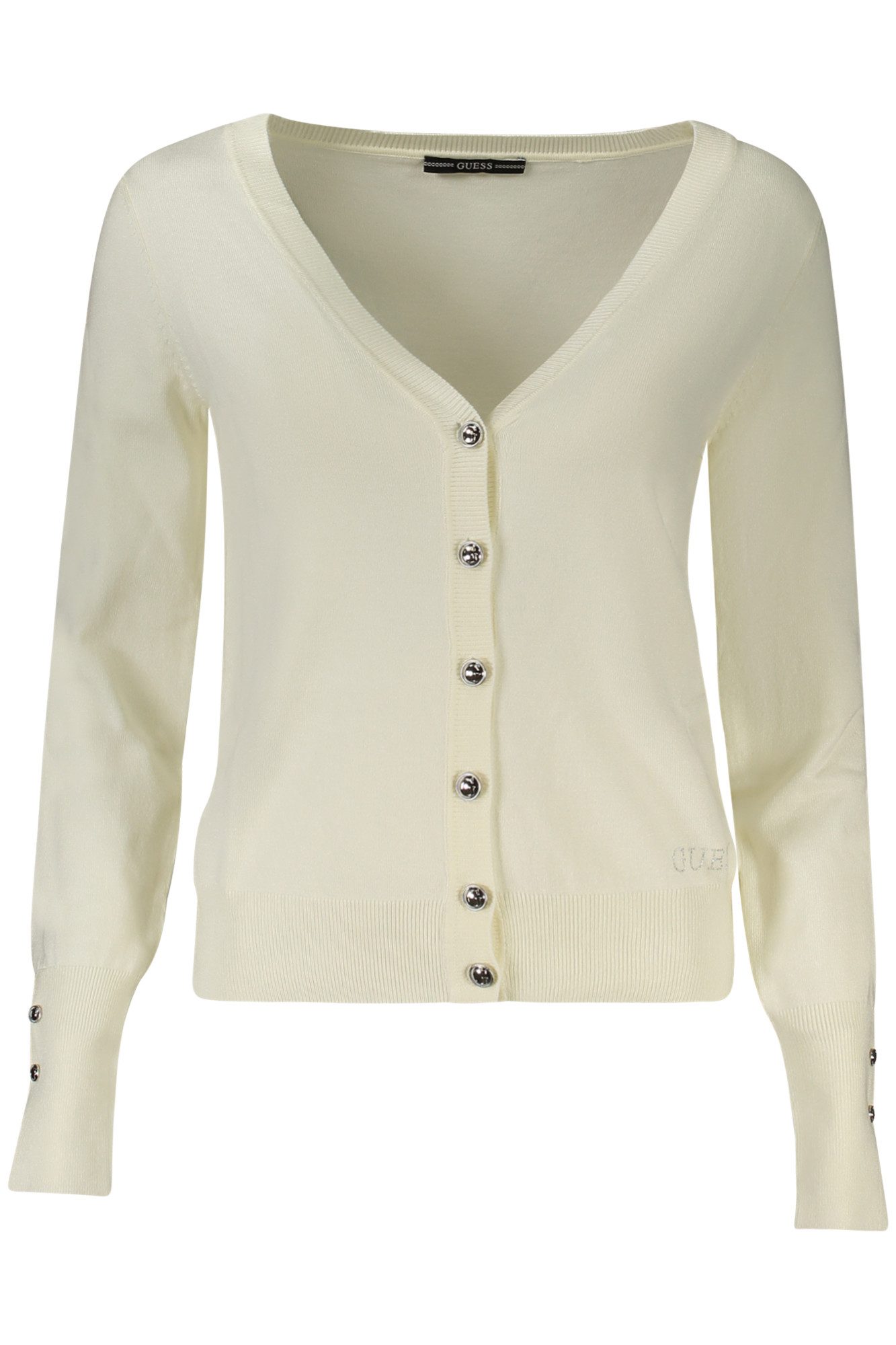 GUESS JEANS Strickpullover Elegante Damen Strickjacke in Weiß mit Strass und V-Ausschnitt