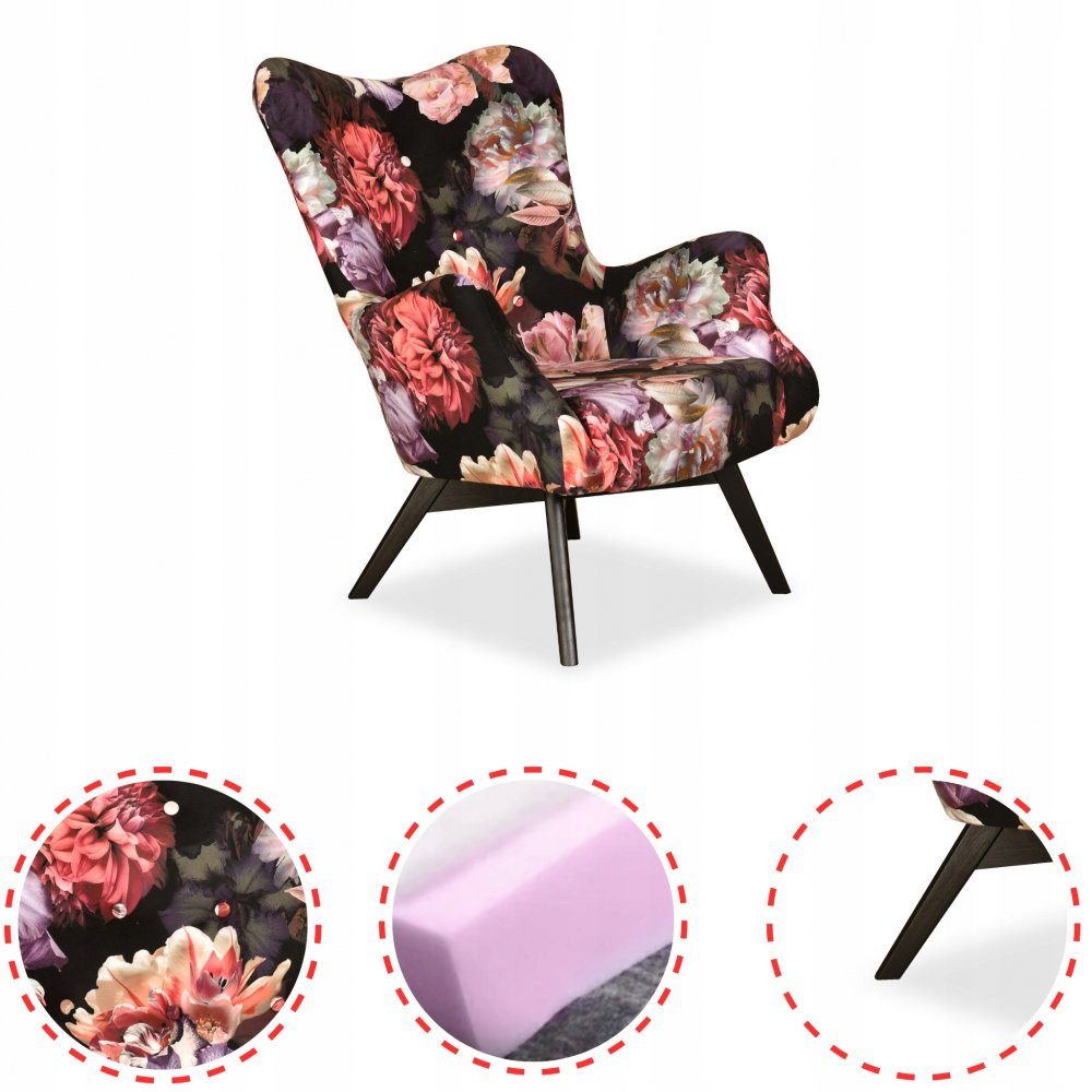 Family Meble Sessel Family Meble Luna Print Ohrensessel Flower 3 mit Blumenmuster 78x87x10