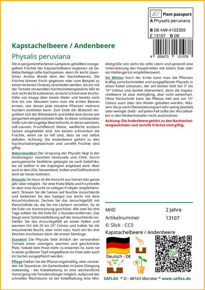Thumbnail - SAFLAX Blumensamen SAFLAX - Samen - Kapstachelbeere / Andenbeere