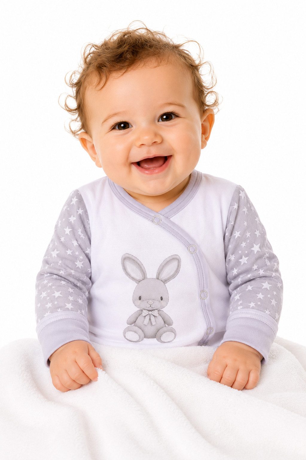 La Bortini Wickelbody Wickelbody mit Kratzschutz Langarmbody für Neugeborene neutral (Langarmbody in weiß grau, Erstlingsbody für Jungen und Mädchen) aus Baumwolle, 44 50 56 62 68 74 80 86