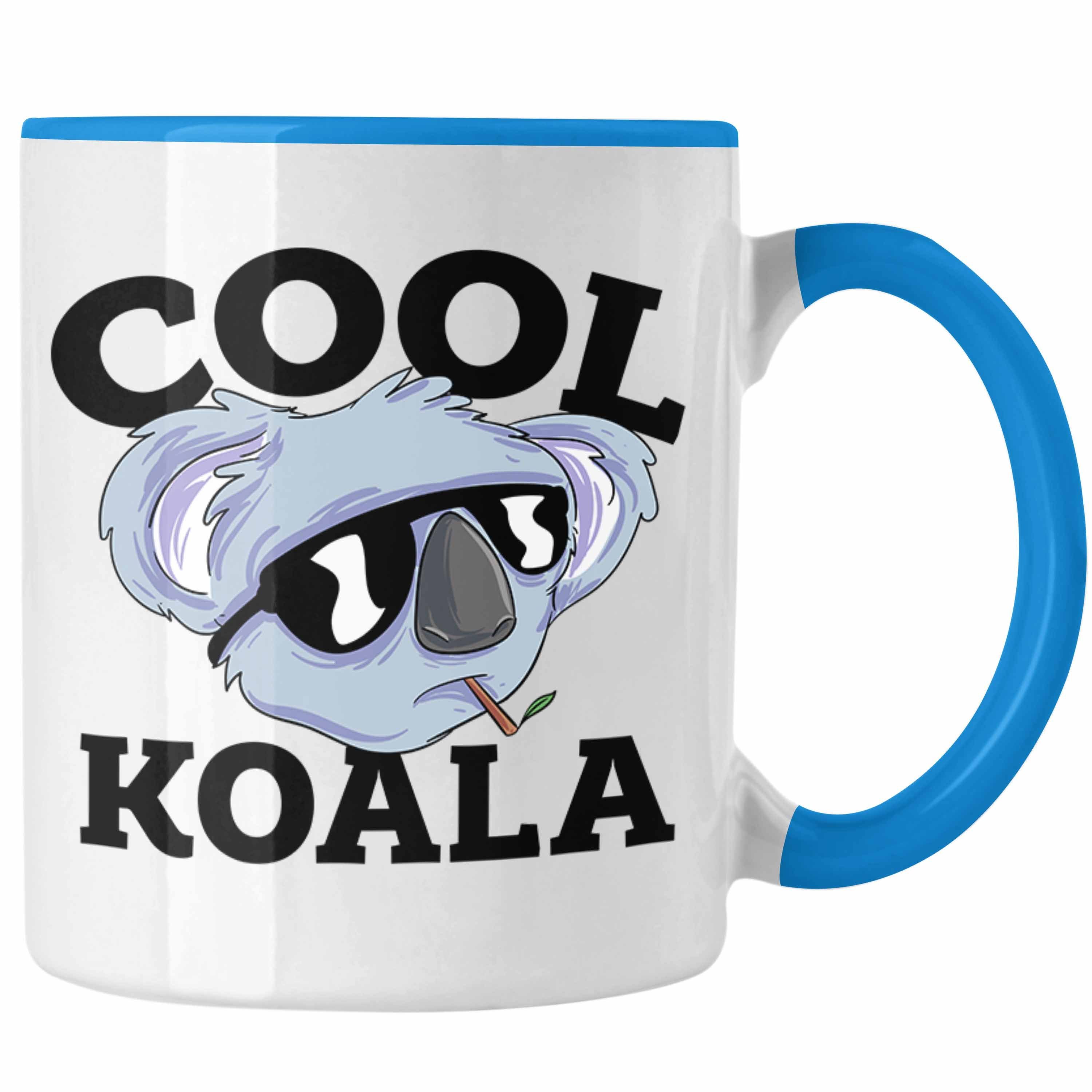 Trendation Tasse Tasse Koala Geschenkidee für Koala-Liebhaber Tasse Koala-Aufdruck Blau