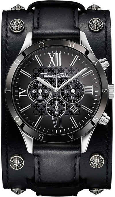 THOMAS SABO Chronograph REBEL ICON, (Set, 2-tlg., mit abnehmbarem breiten Lederarmband), ideal auch als Geschenk, Quarzuhr, Damen, Herren, Armbanduhr