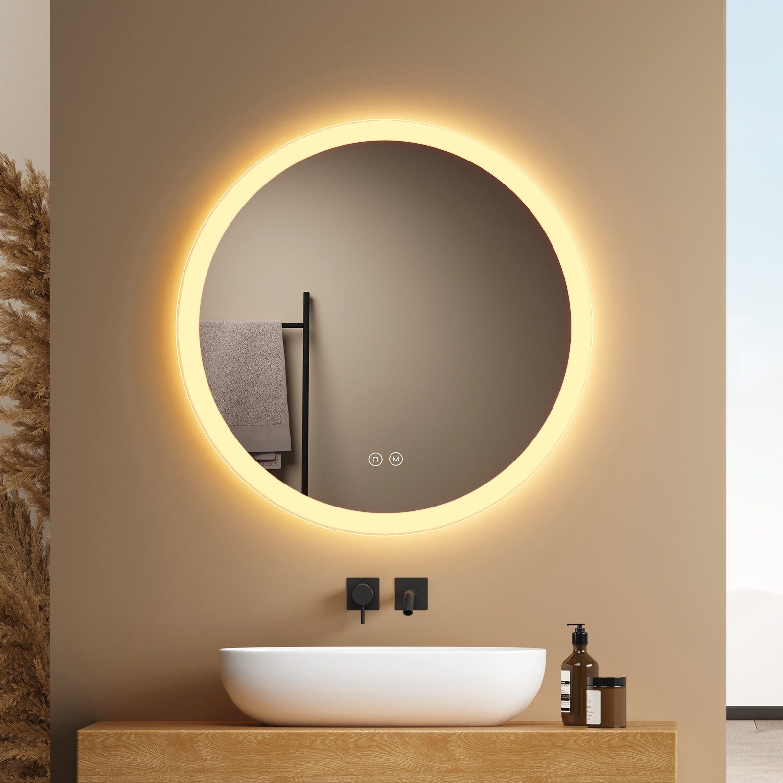 EMKE Badspiegel Rahmen mattiert mit Beleuchtung Antibeschlag (Modell R1, Φ günstig online kaufen
