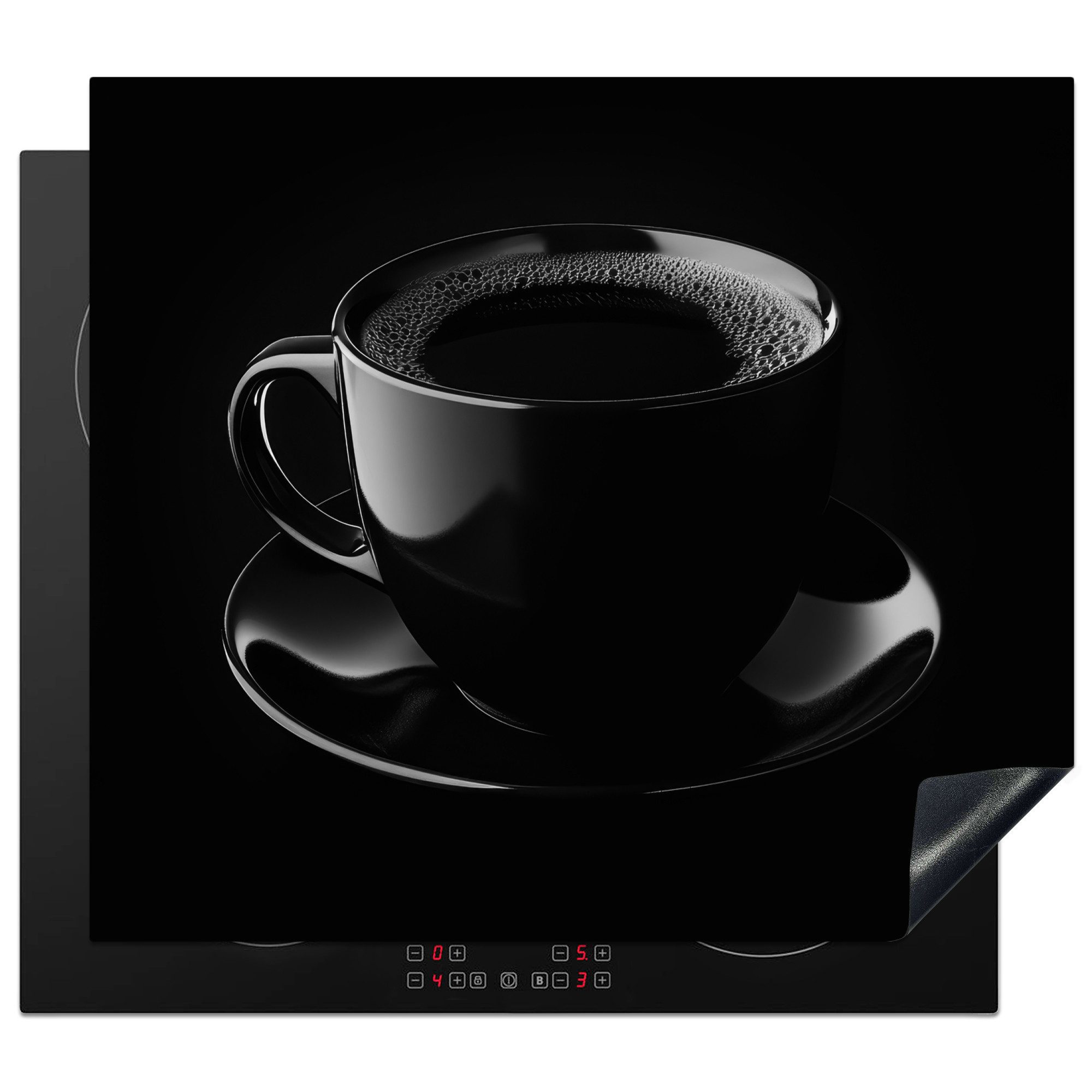 MuchoWow Herd-Abdeckplatte Schwarz - Kaffee - Tasse, Vinyl, (1 tlg), Ceranfeldabdeckung Küche, Herdabdeckplatte Einteilig, 60x52 cm