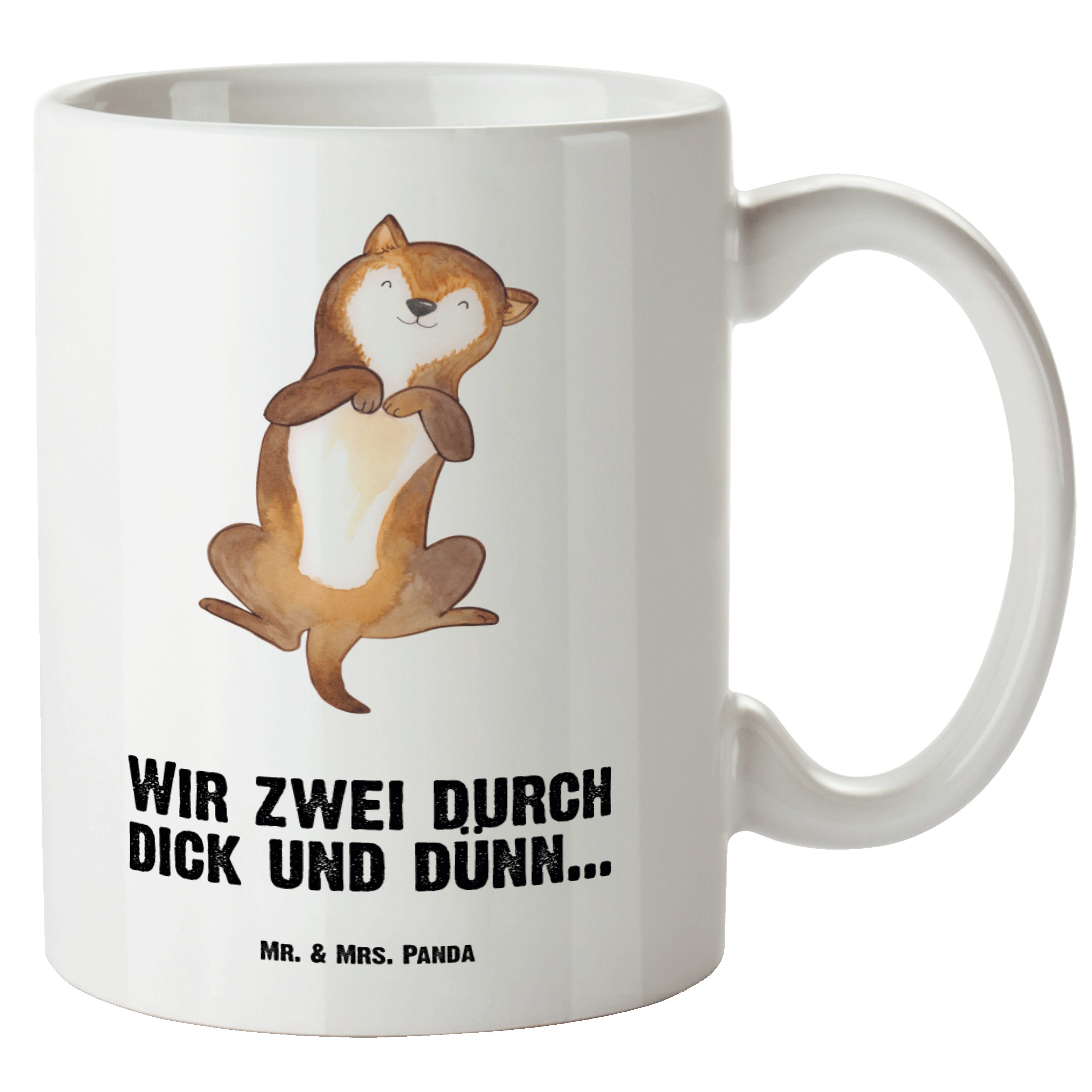 Mr. & Mrs. Panda Tasse Hund Bauchkraulen - Weiß - Geschenk, Jumbo Tasse, Hundeliebe, Hunde, XL Tasse Keramik